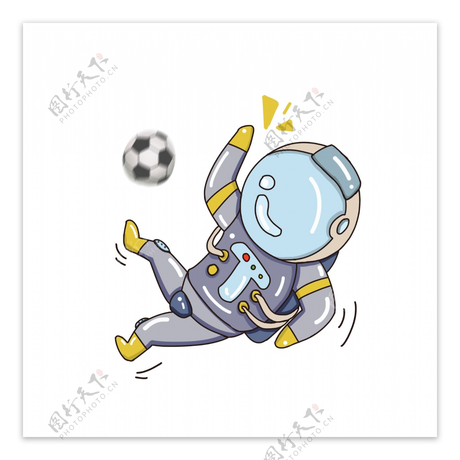 手绘可爱卡通宇航员形象宇航员踢足球