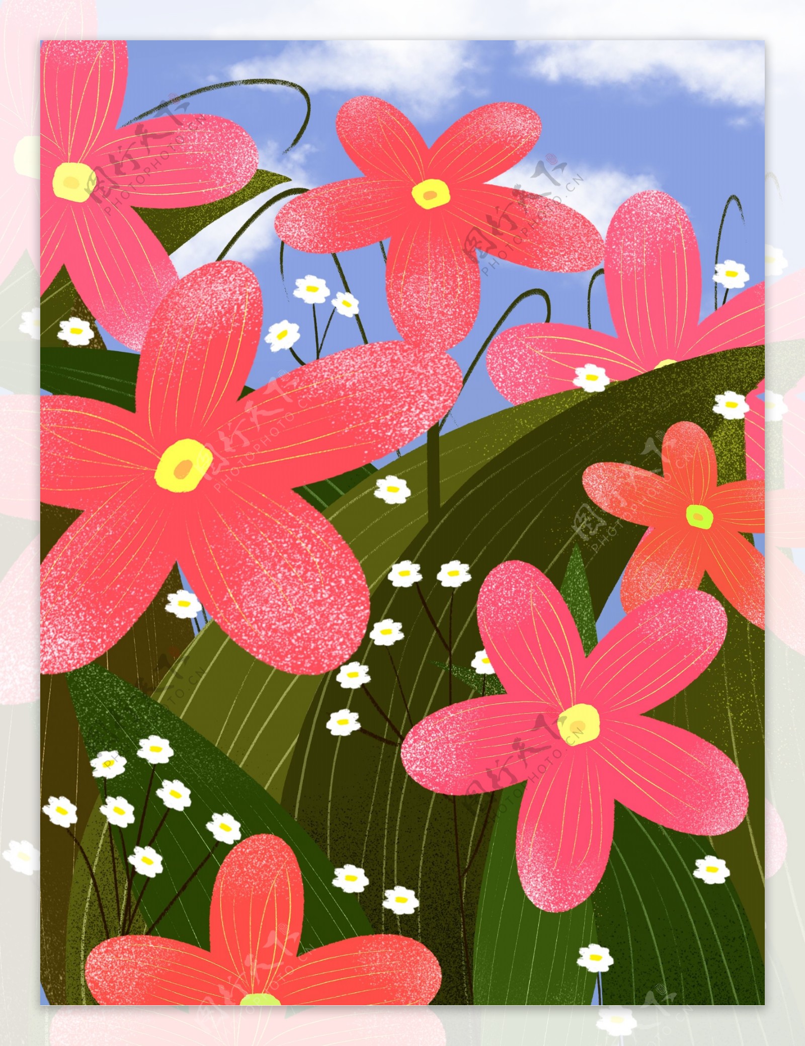 手绘立夏花朵背景设计