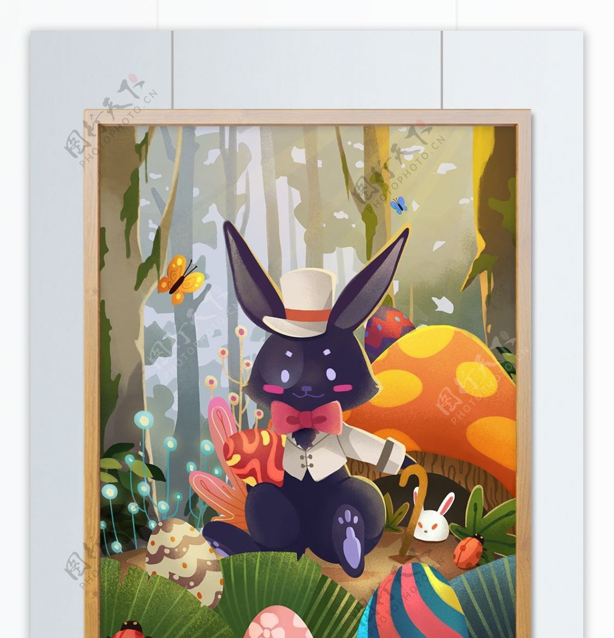 复活节兔子彩蛋森林手绘噪点插画