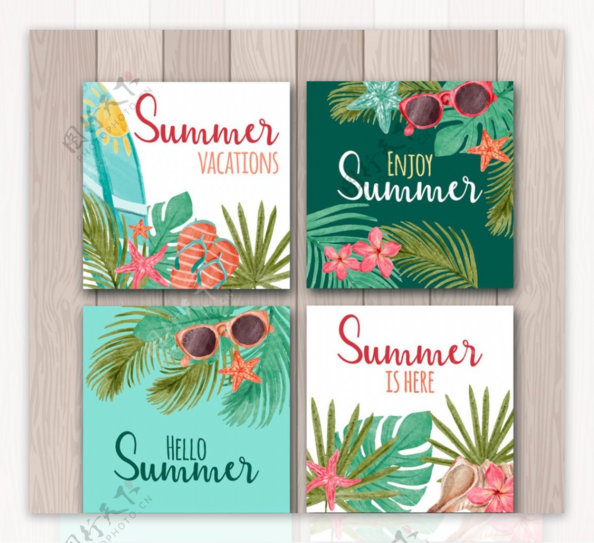 彩绘夏季度假卡片