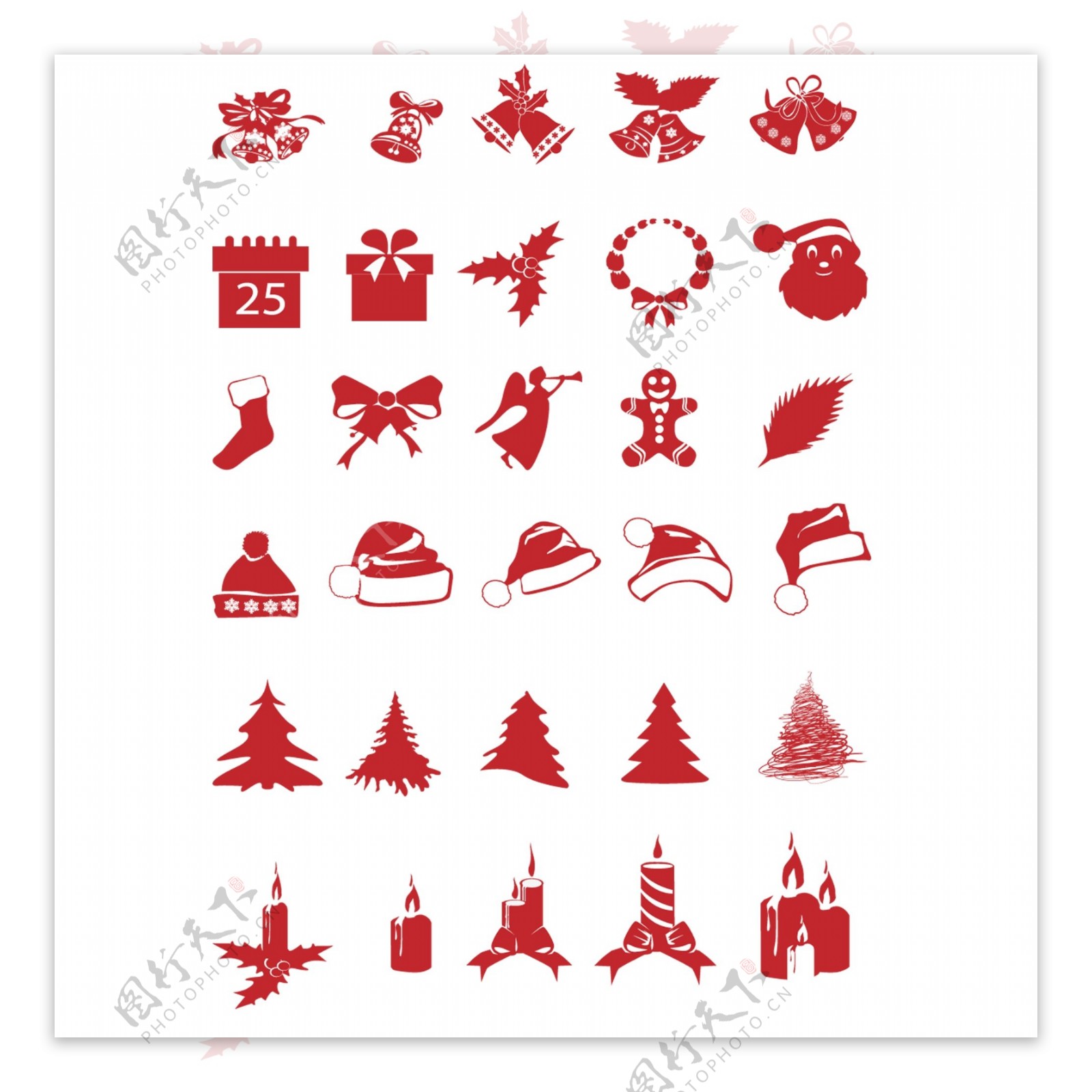 手绘红色圣诞装饰图案素材