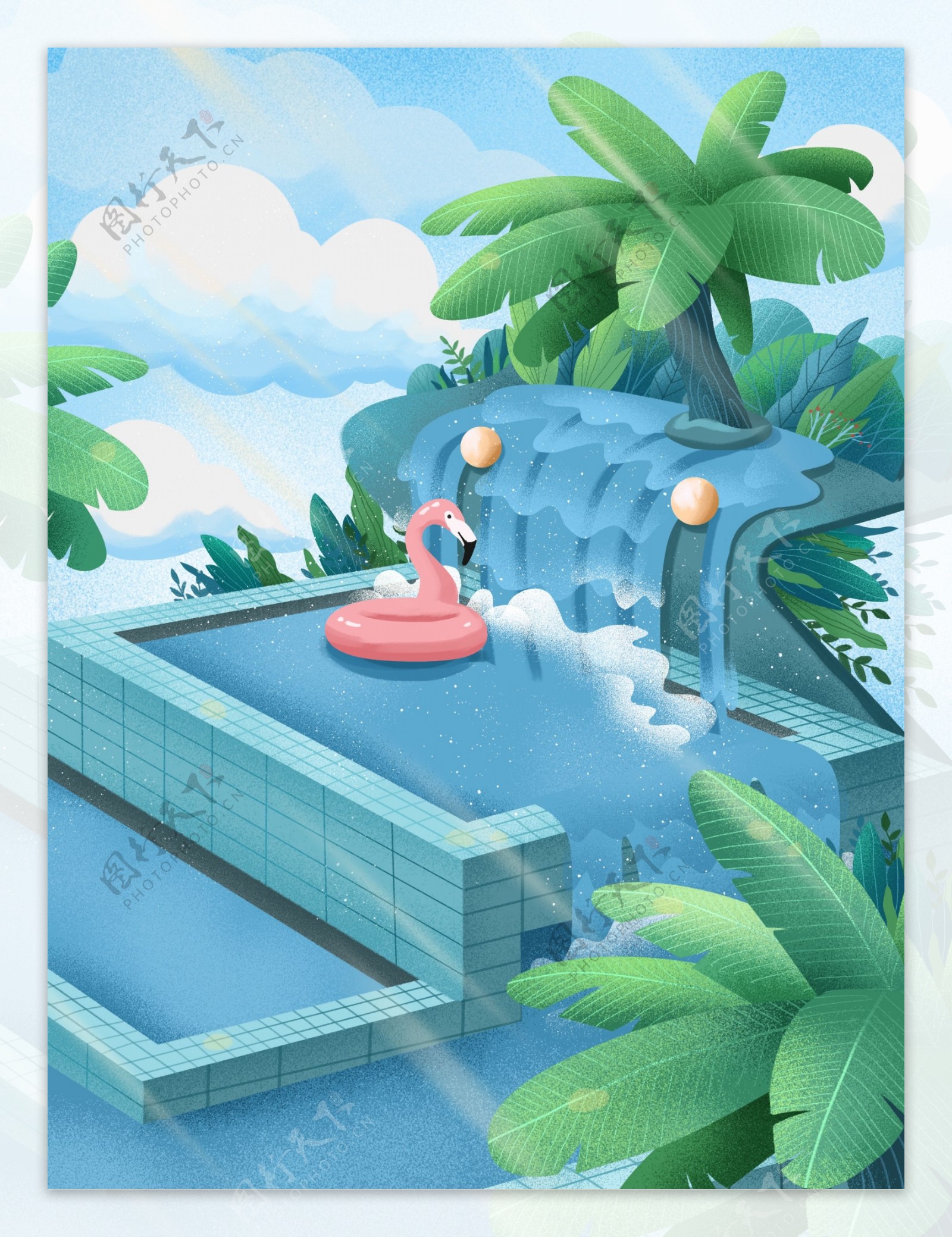 夏季海岛游泳池背景设计