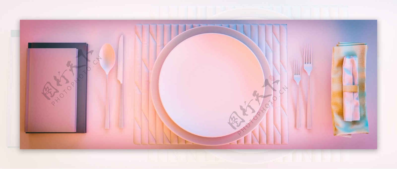 原创写实风圆形餐盘餐桌创意食品饮食背景