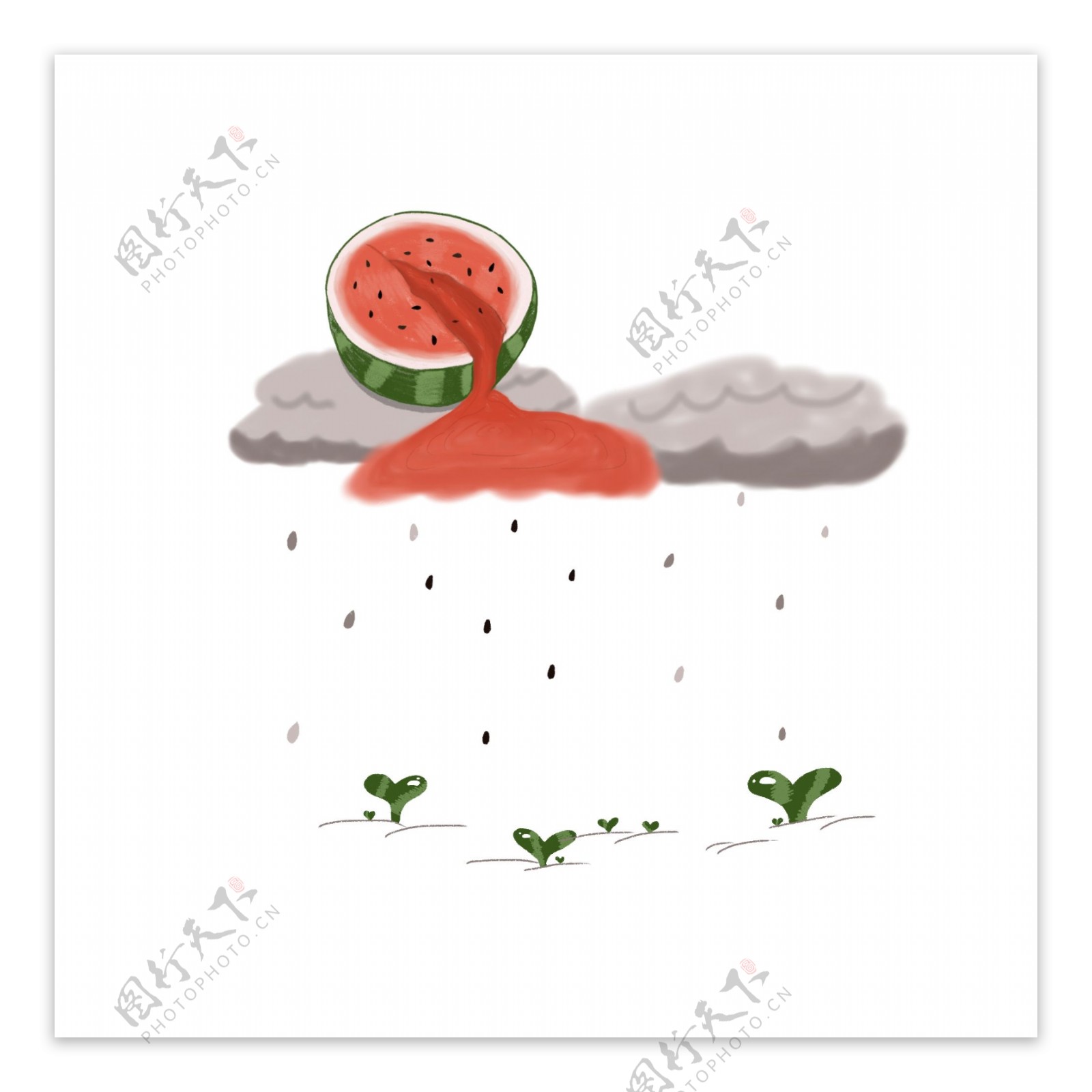 创意彩绘西瓜流水云朵雨滴元素设计装饰图案