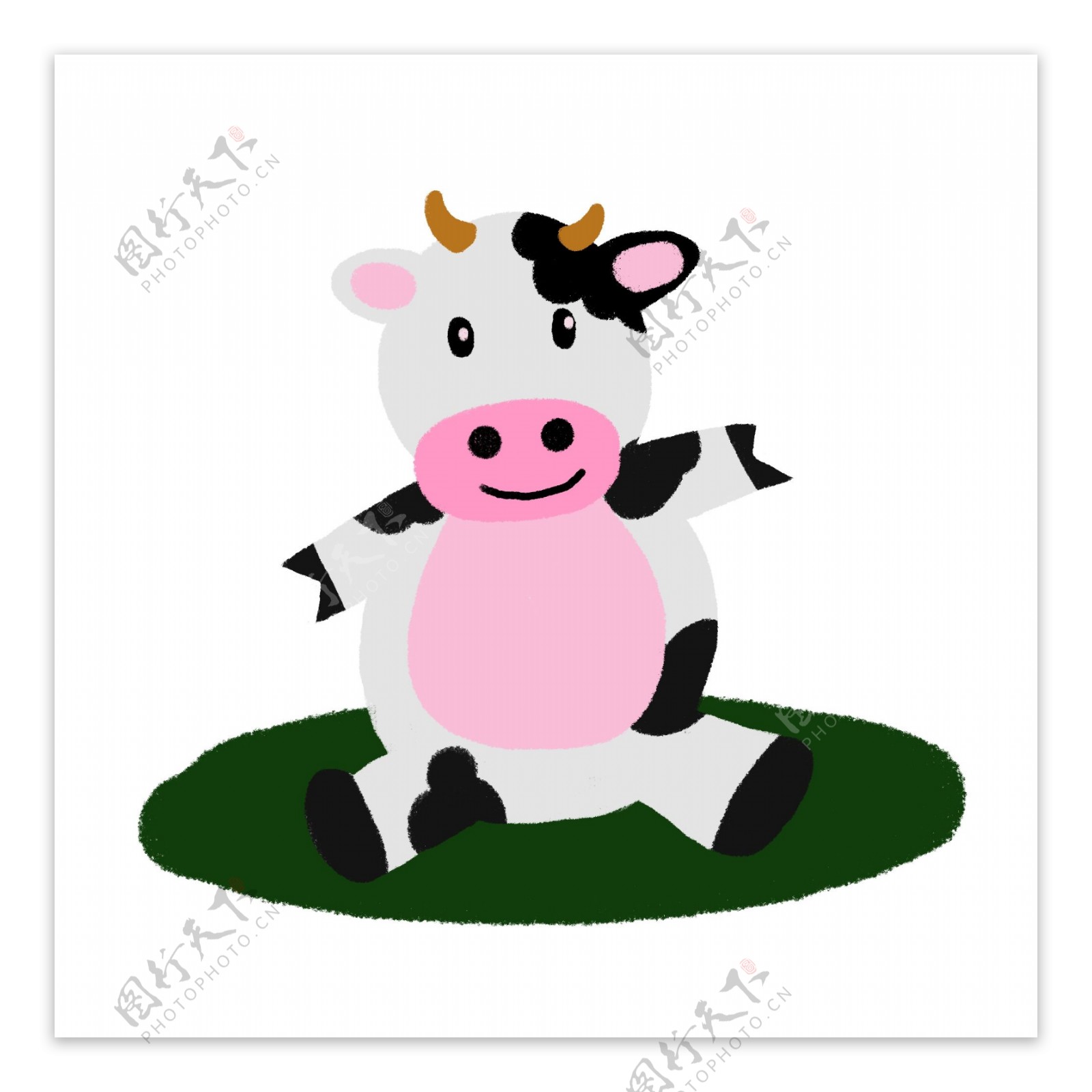 坐立的奶牛可爱卡通手绘