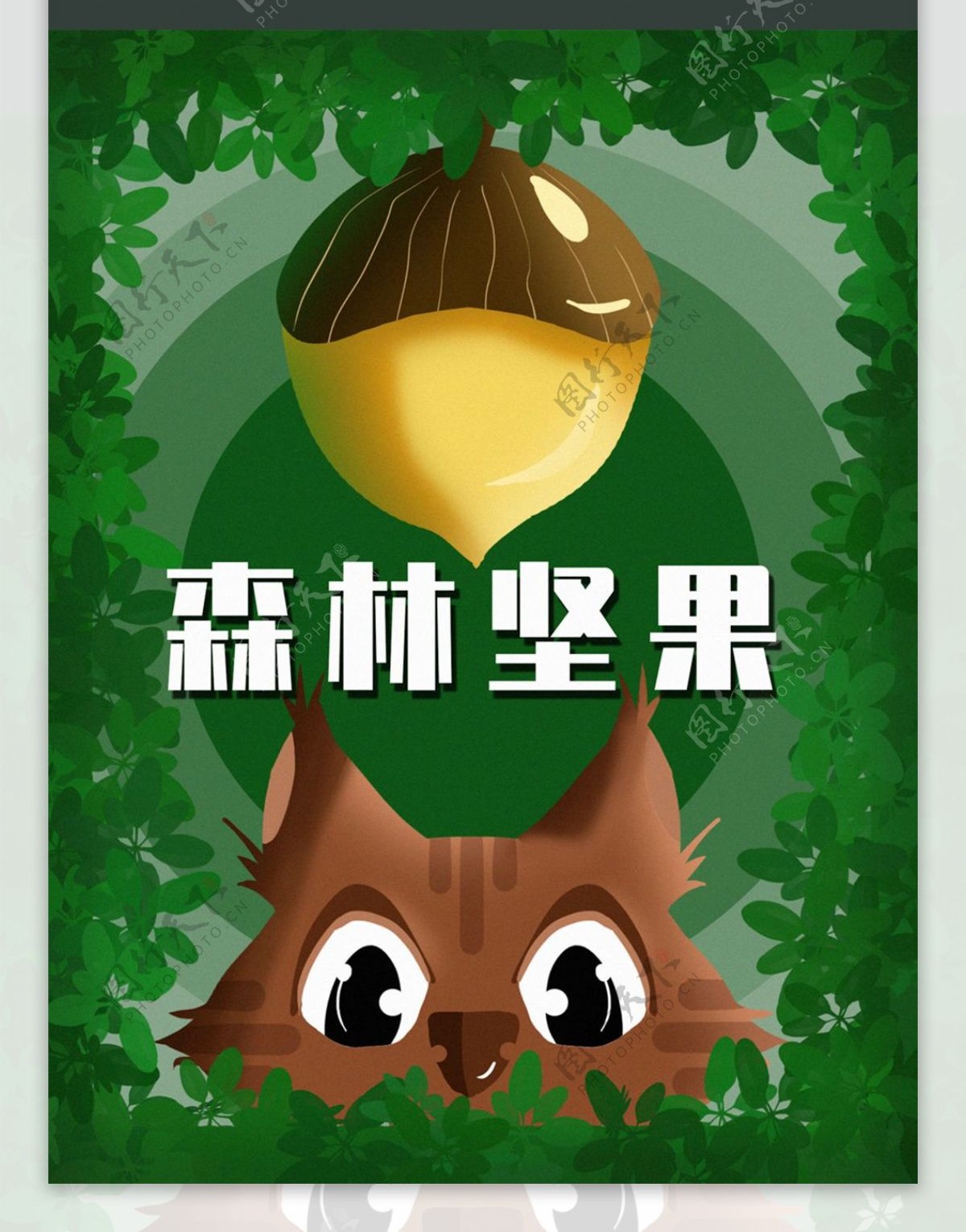 森林坚果之爱吃坚果的松鼠原创零食包装插画