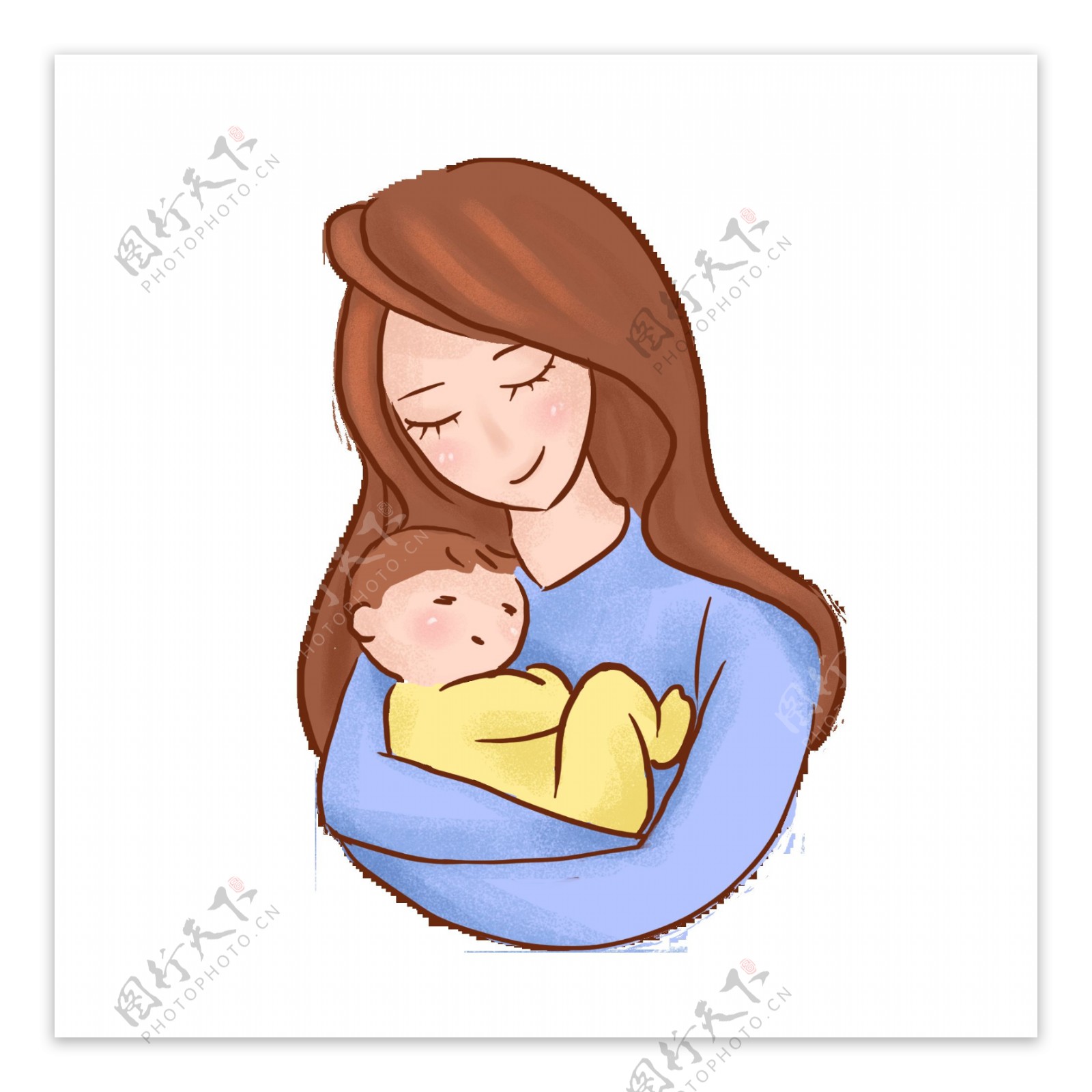 母亲抱着婴儿手绘卡通可爱元素