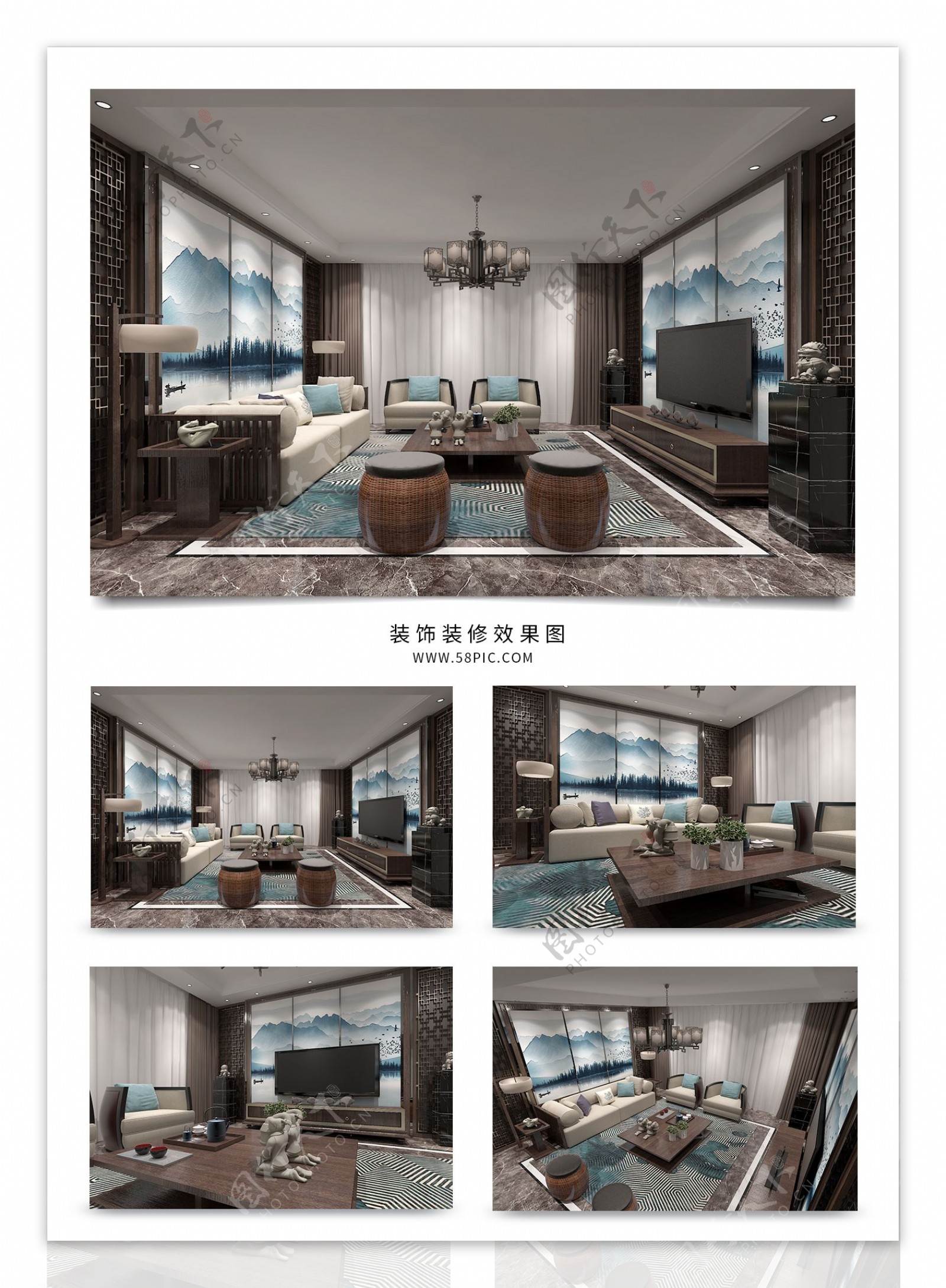 中式古香古色客厅室内装修效果图