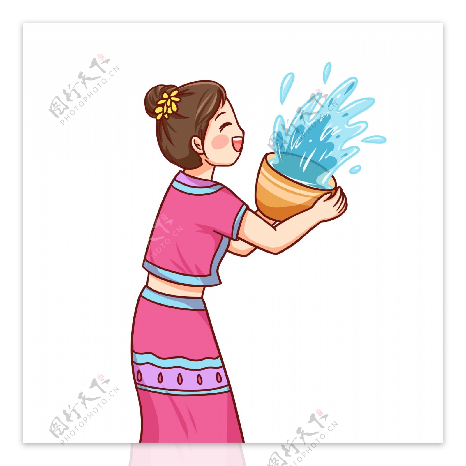 手绘泼水节泼水的傣族姑娘