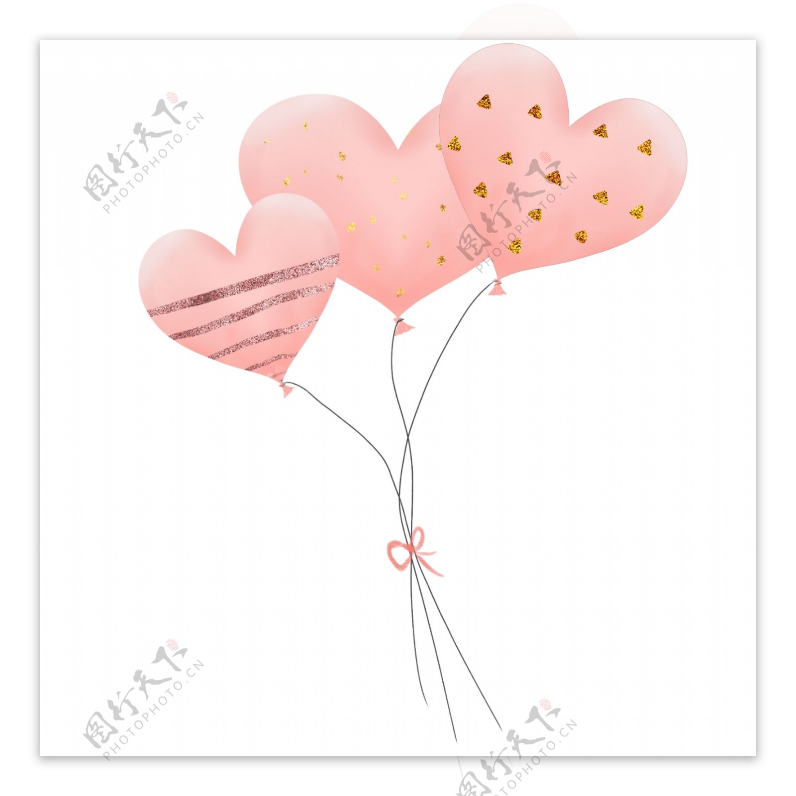 三只粉色手绘立体金粉装饰爱心告白气球束