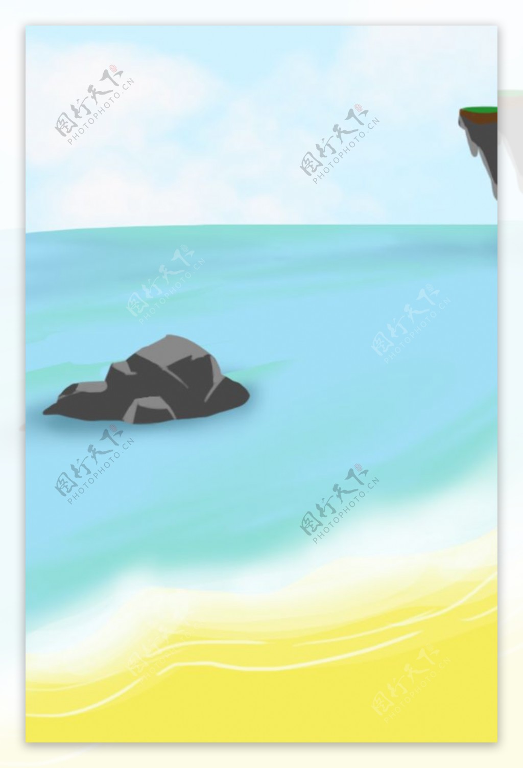 沙滩岩石插画