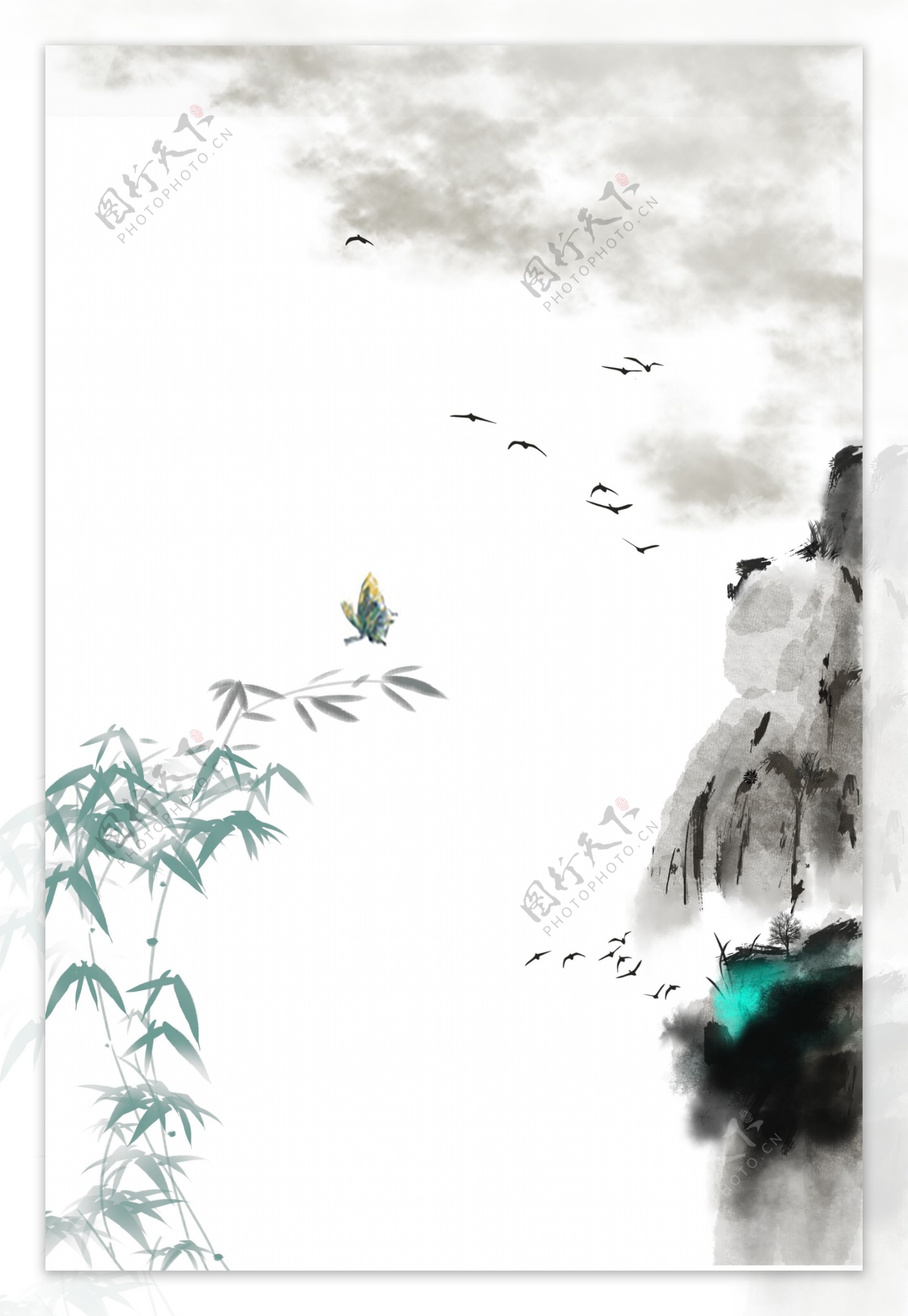 古典中国风水墨山水画海报