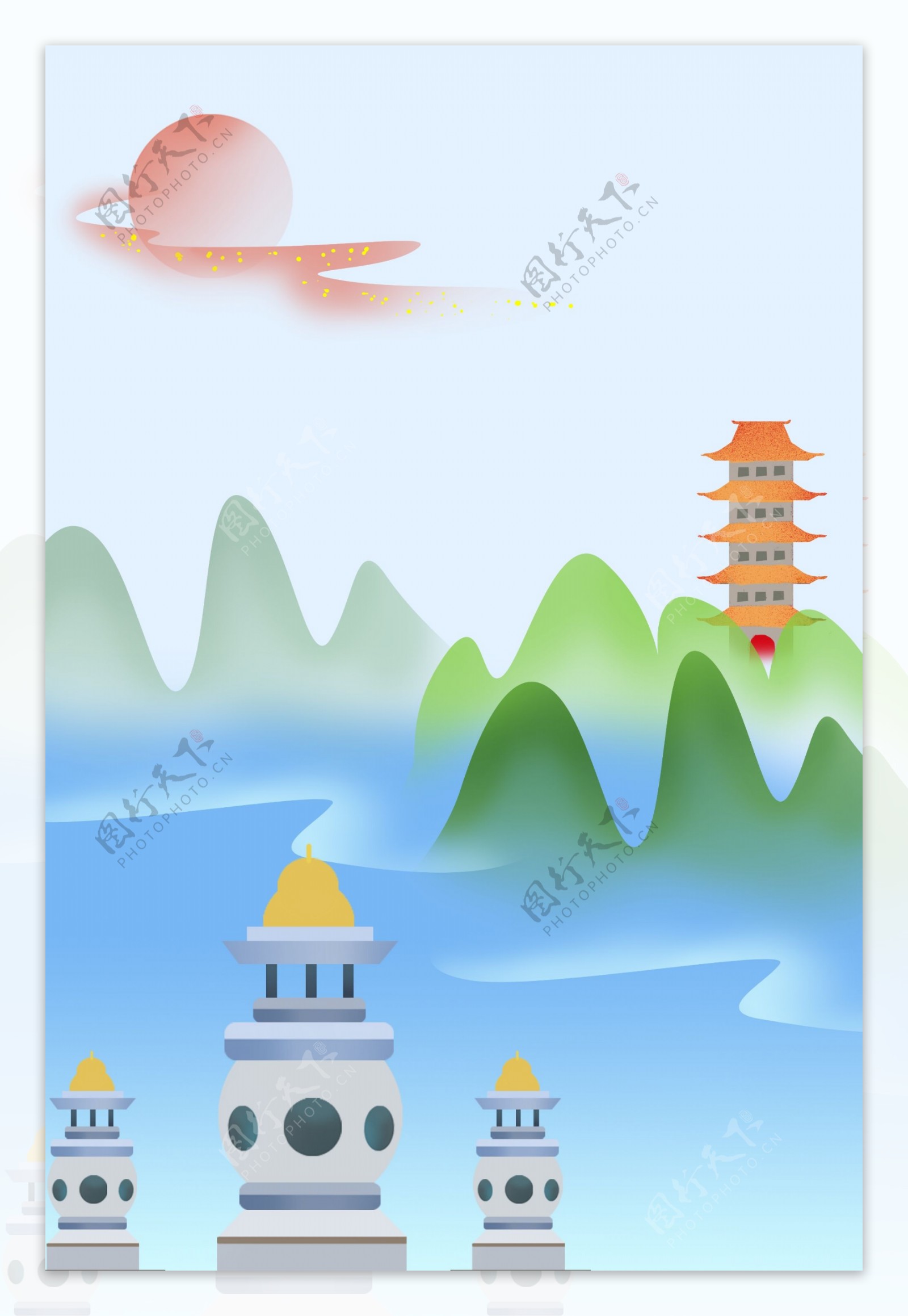 唯美小清新简约杭州西湖旅游海报背景素材