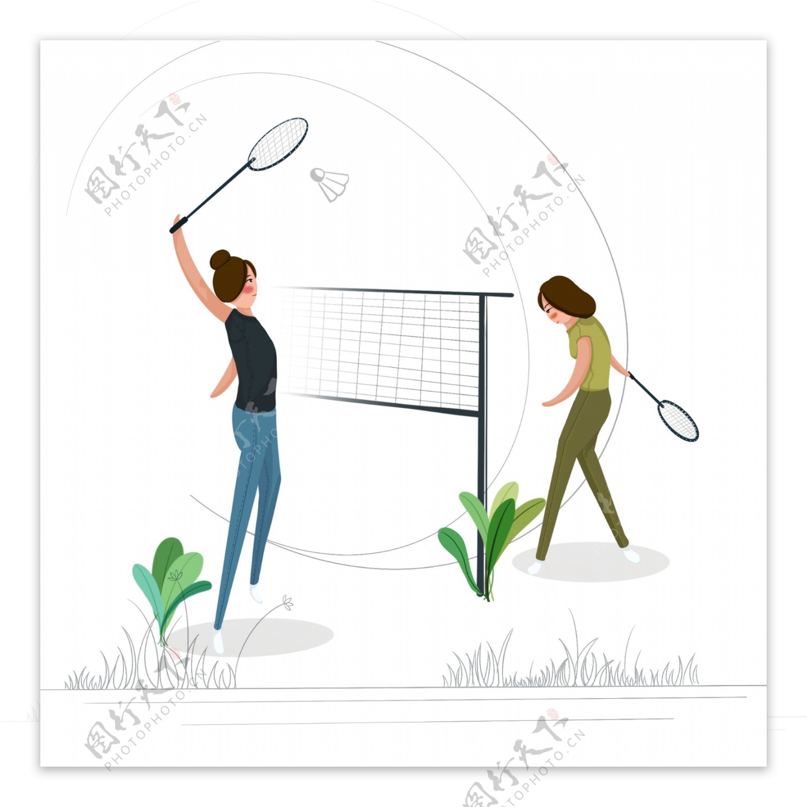 青年节两女子一起运动打羽毛球健身