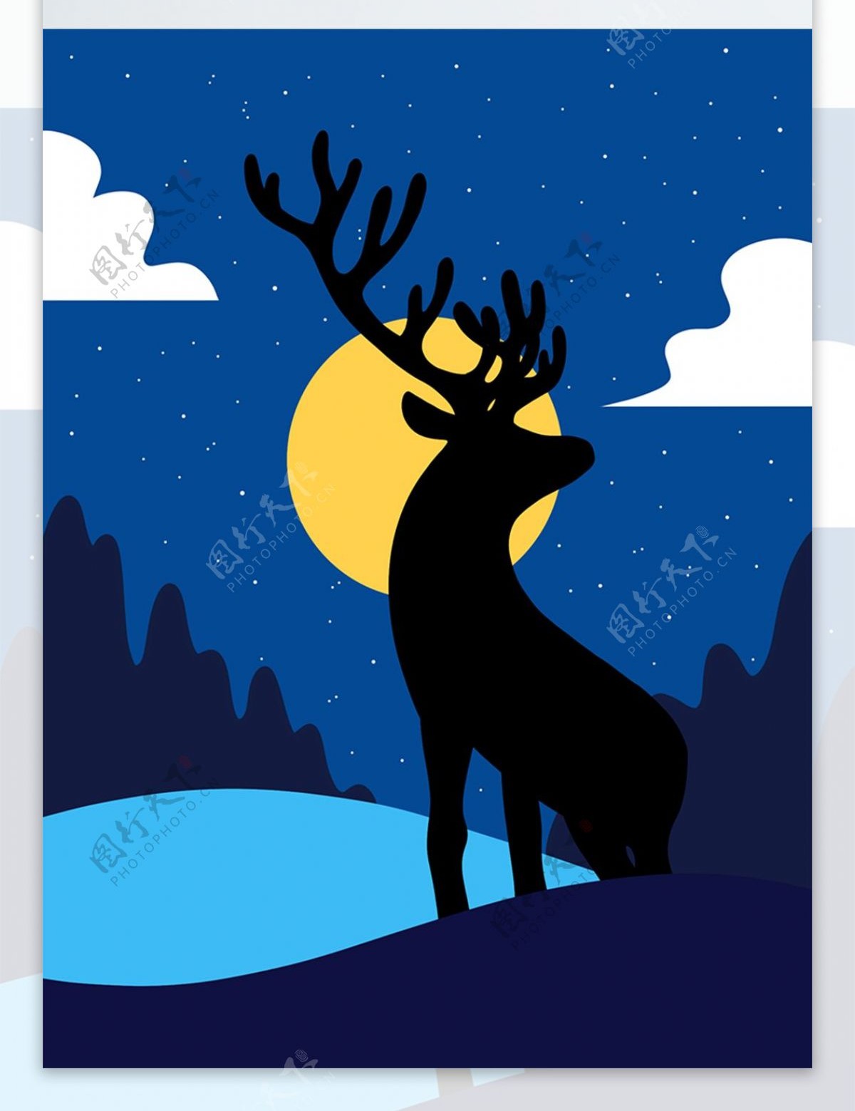 简约北欧森林麋鹿装饰画