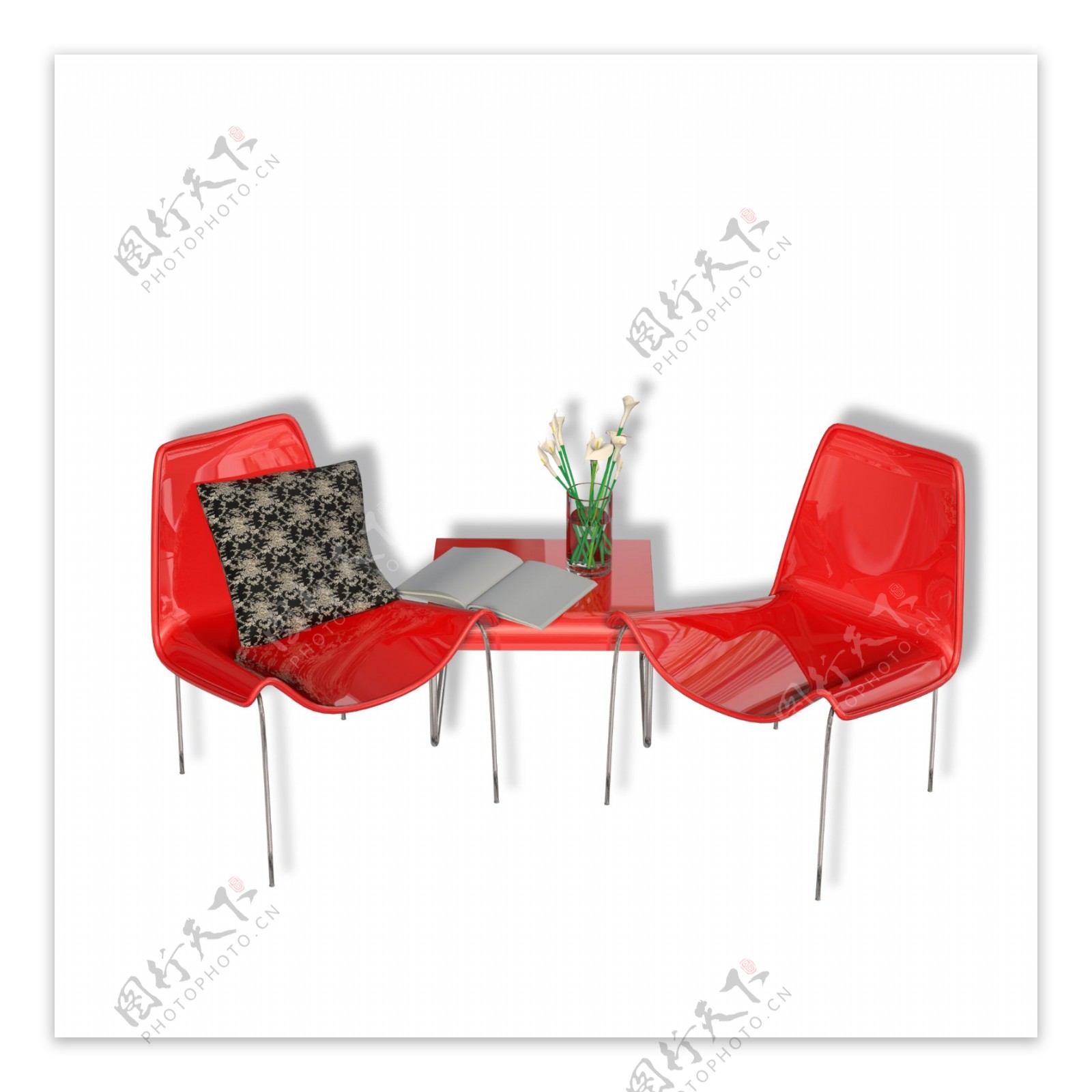 红色休闲塑料桌椅