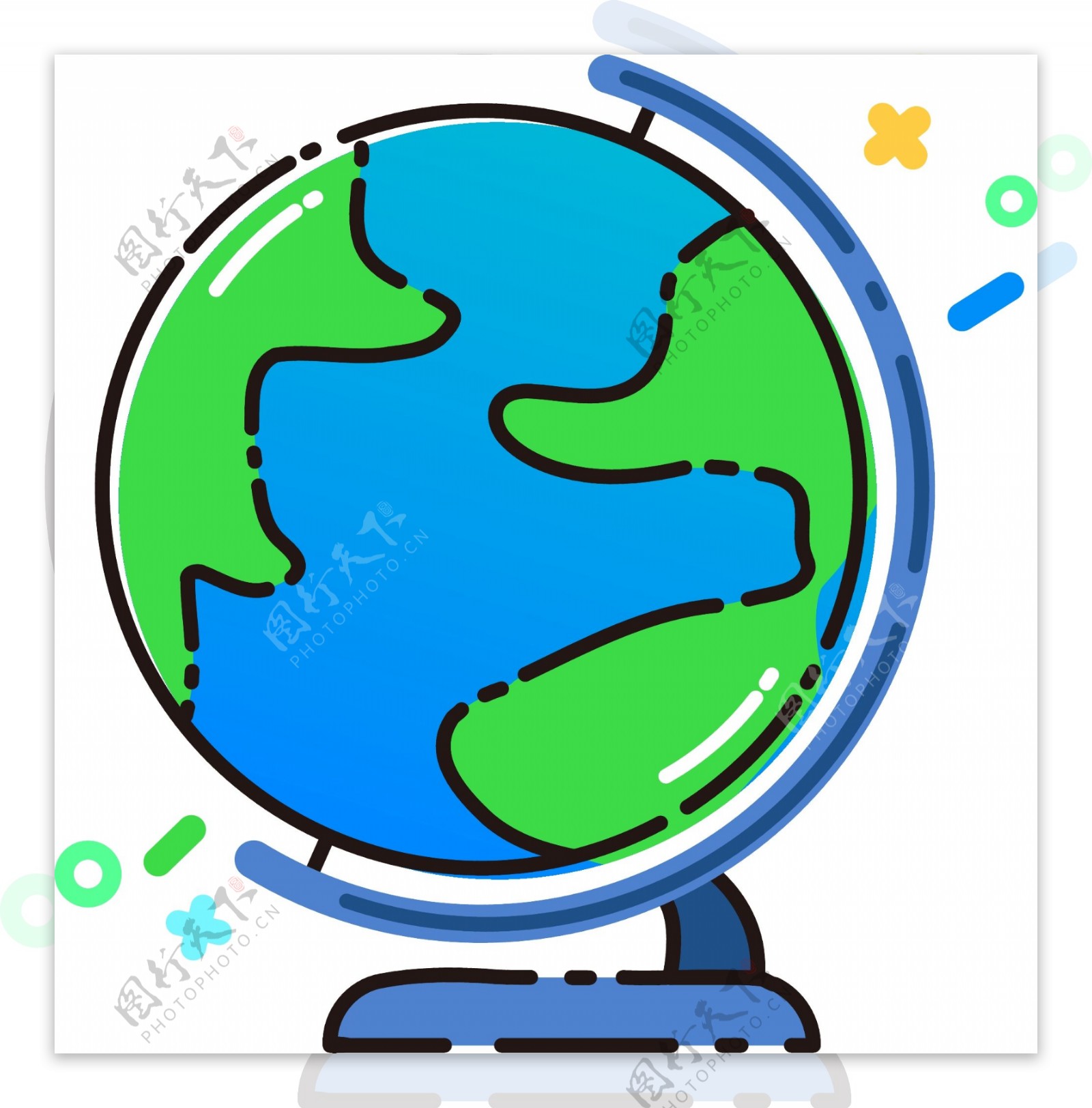 蓝绿色地球仪插图