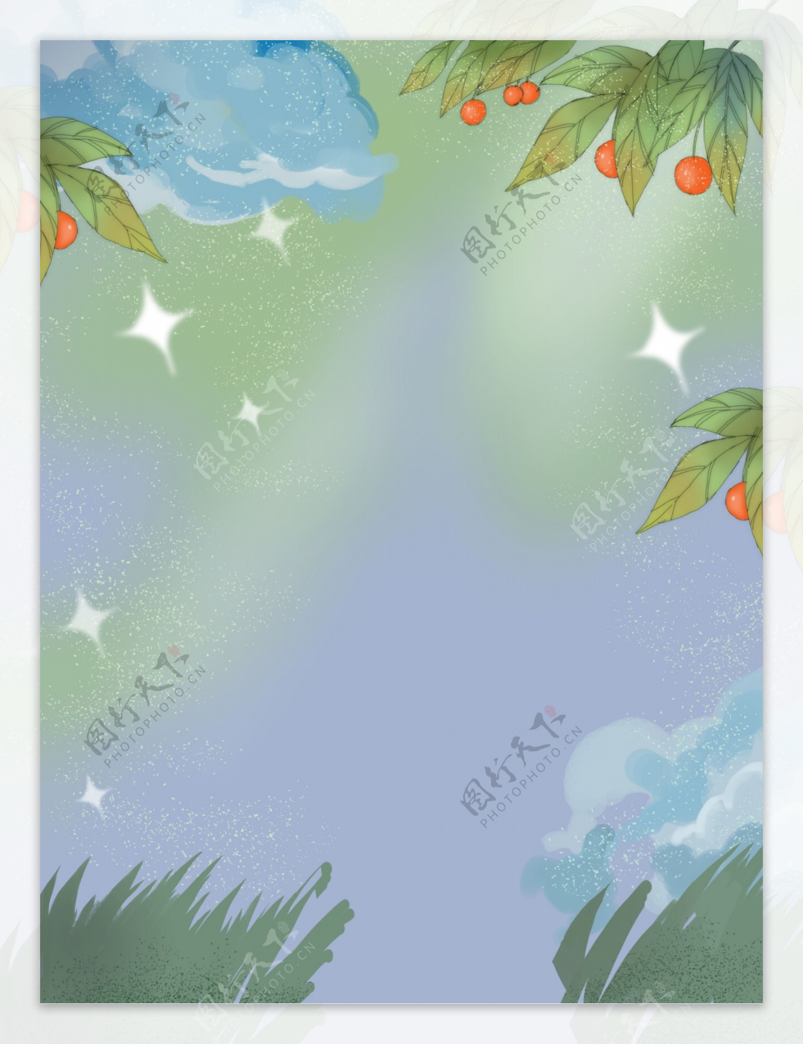 手绘夏季绿叶星星背景设计