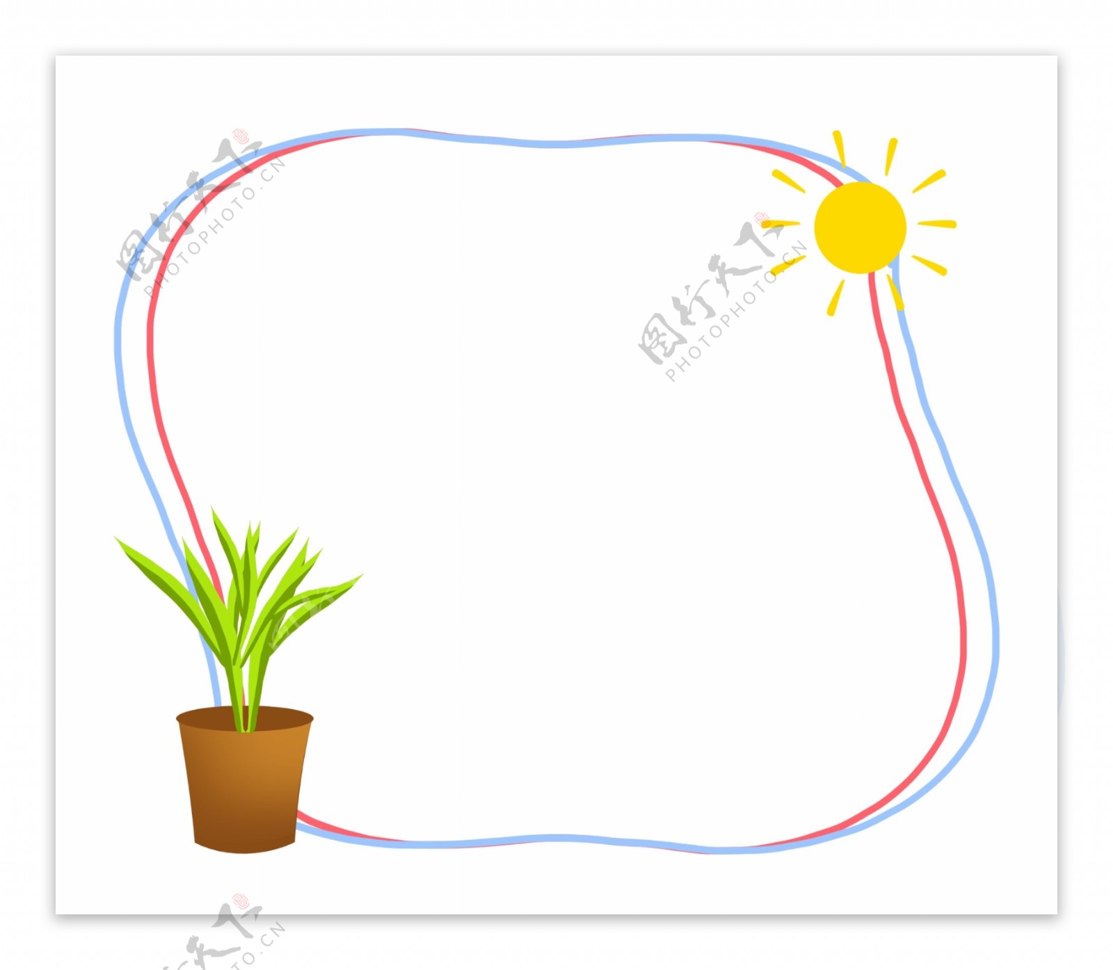 太阳盆栽边框插图
