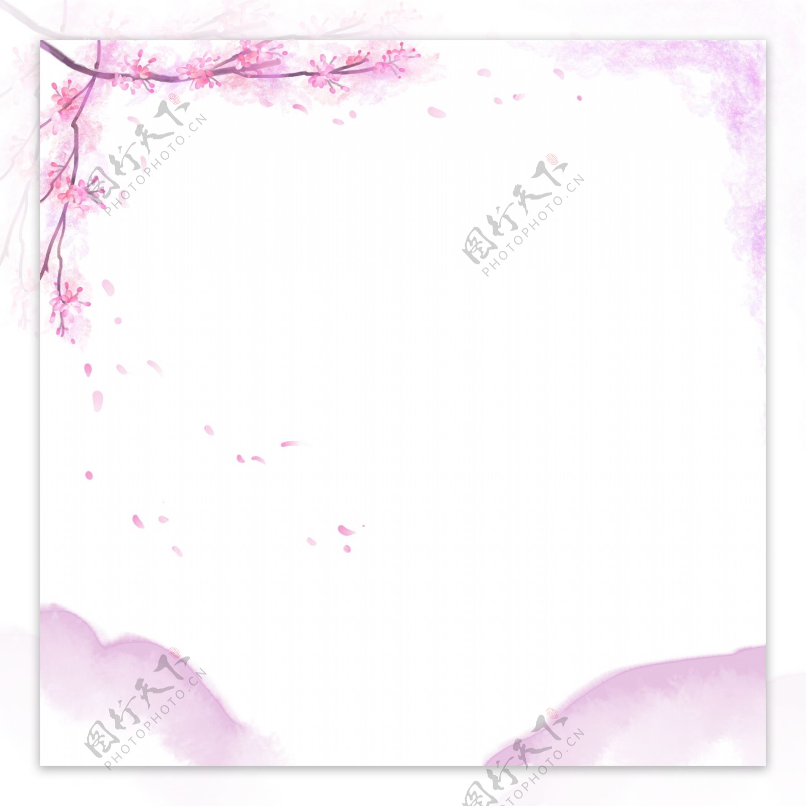 粉紫色樱花方形边框