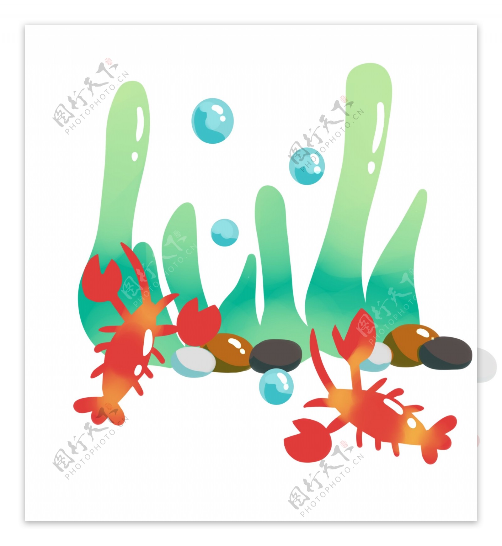 游泳的可爱龙虾插画