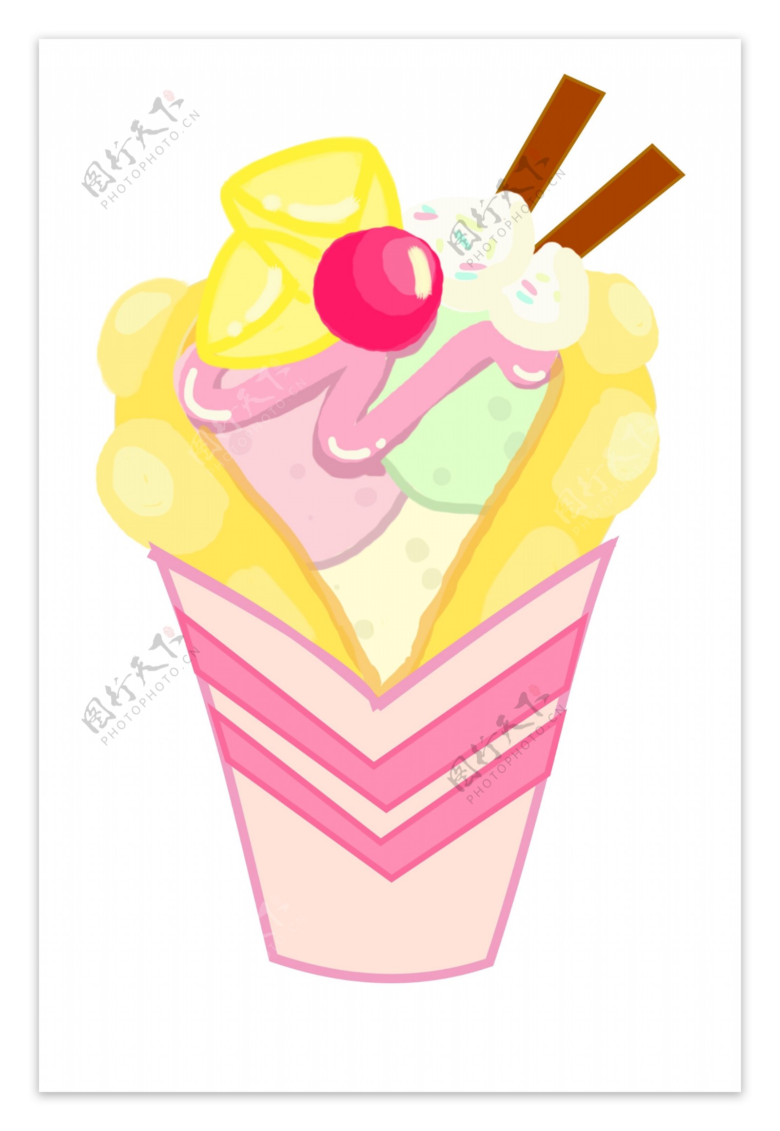 小吃水果冰淇淋插画