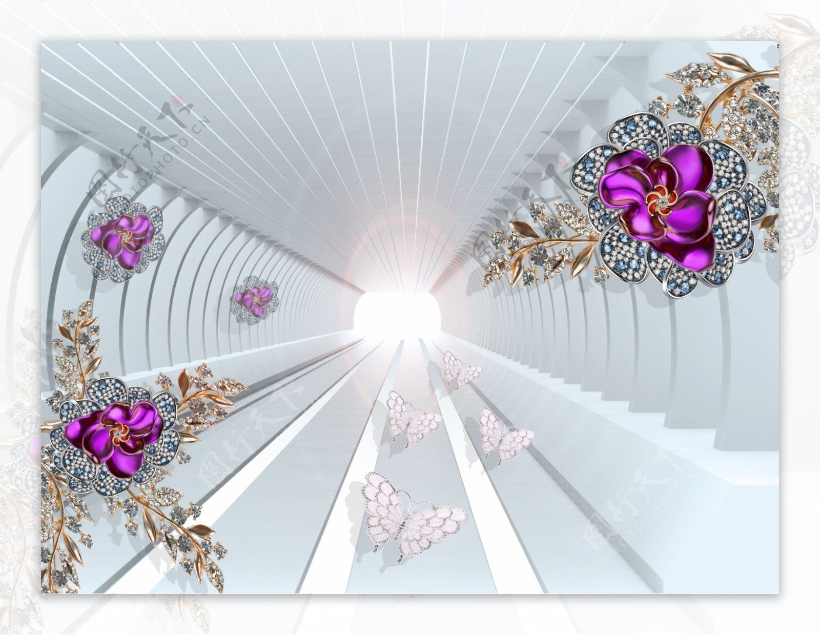 3D立体浮雕珠宝花朵背景墙