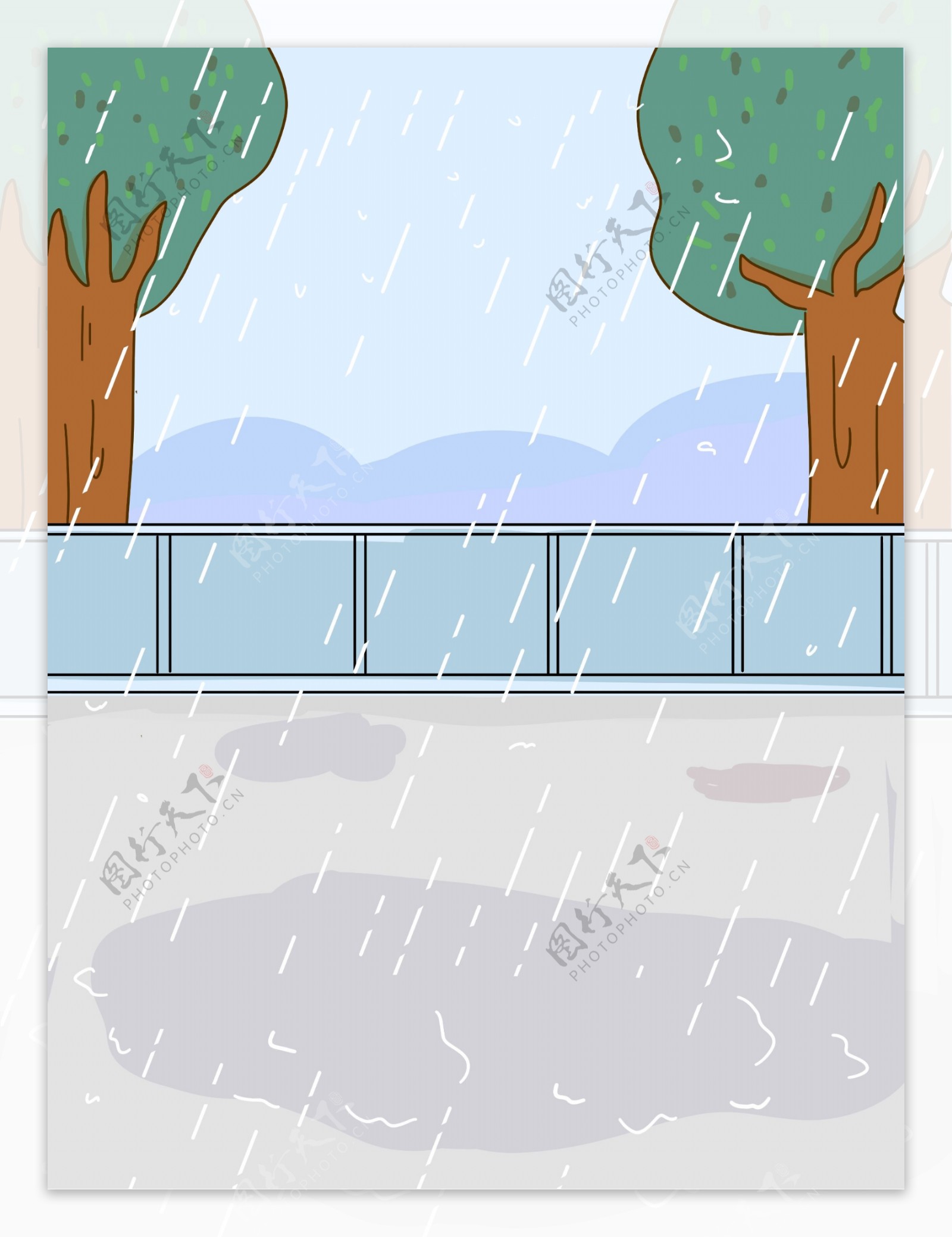 清新夏季下雨背景设计
