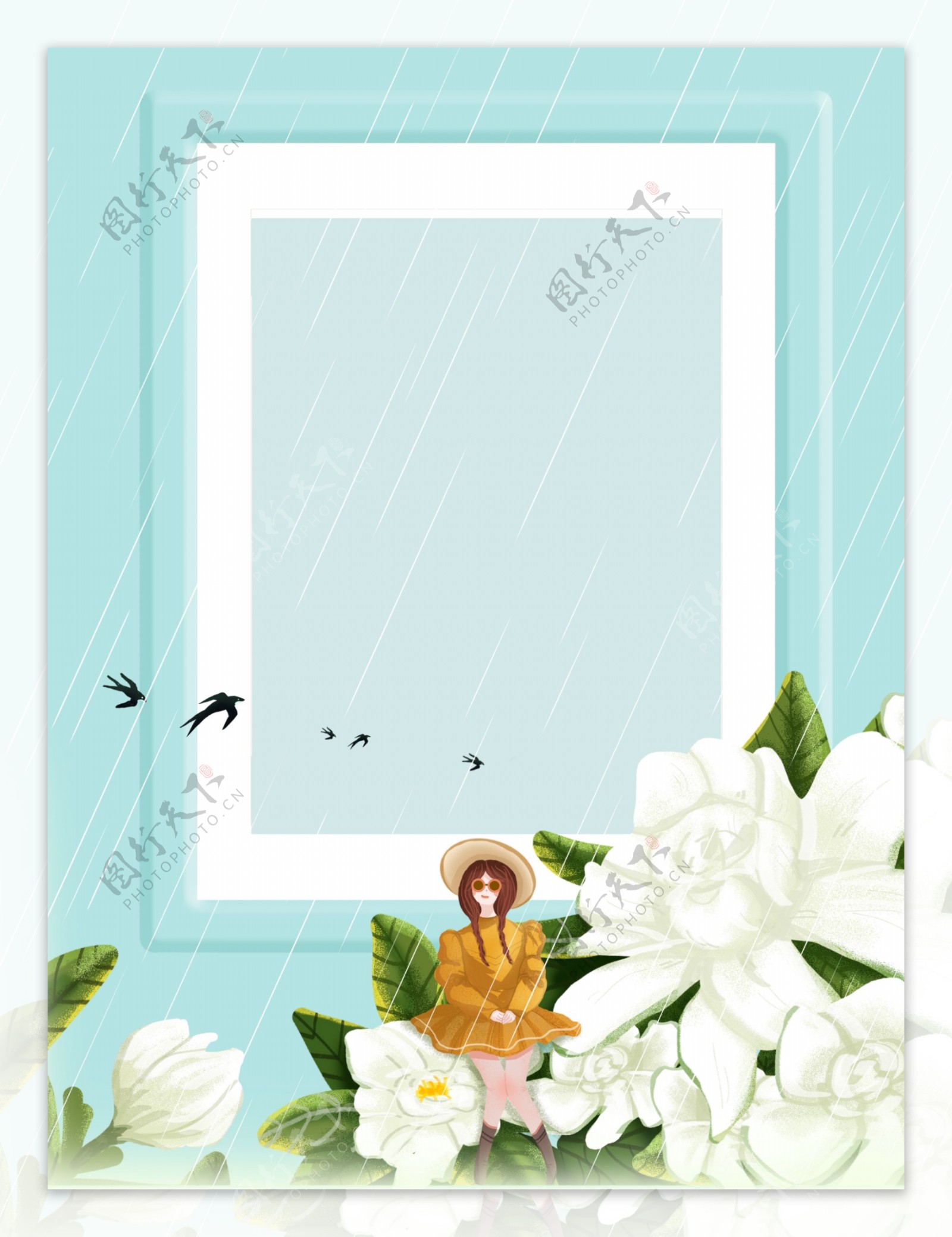 手绘夏季花仙子背景设计