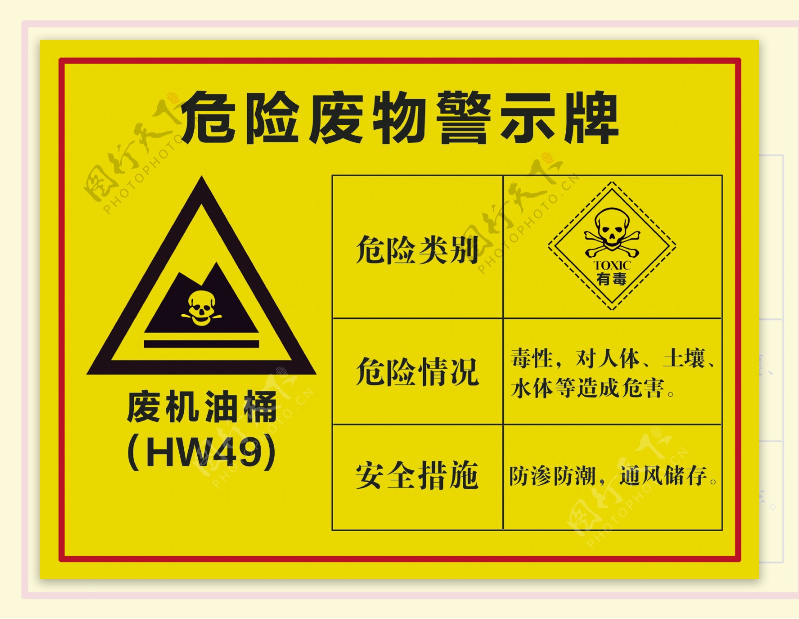 危险废物警示牌废机油桶