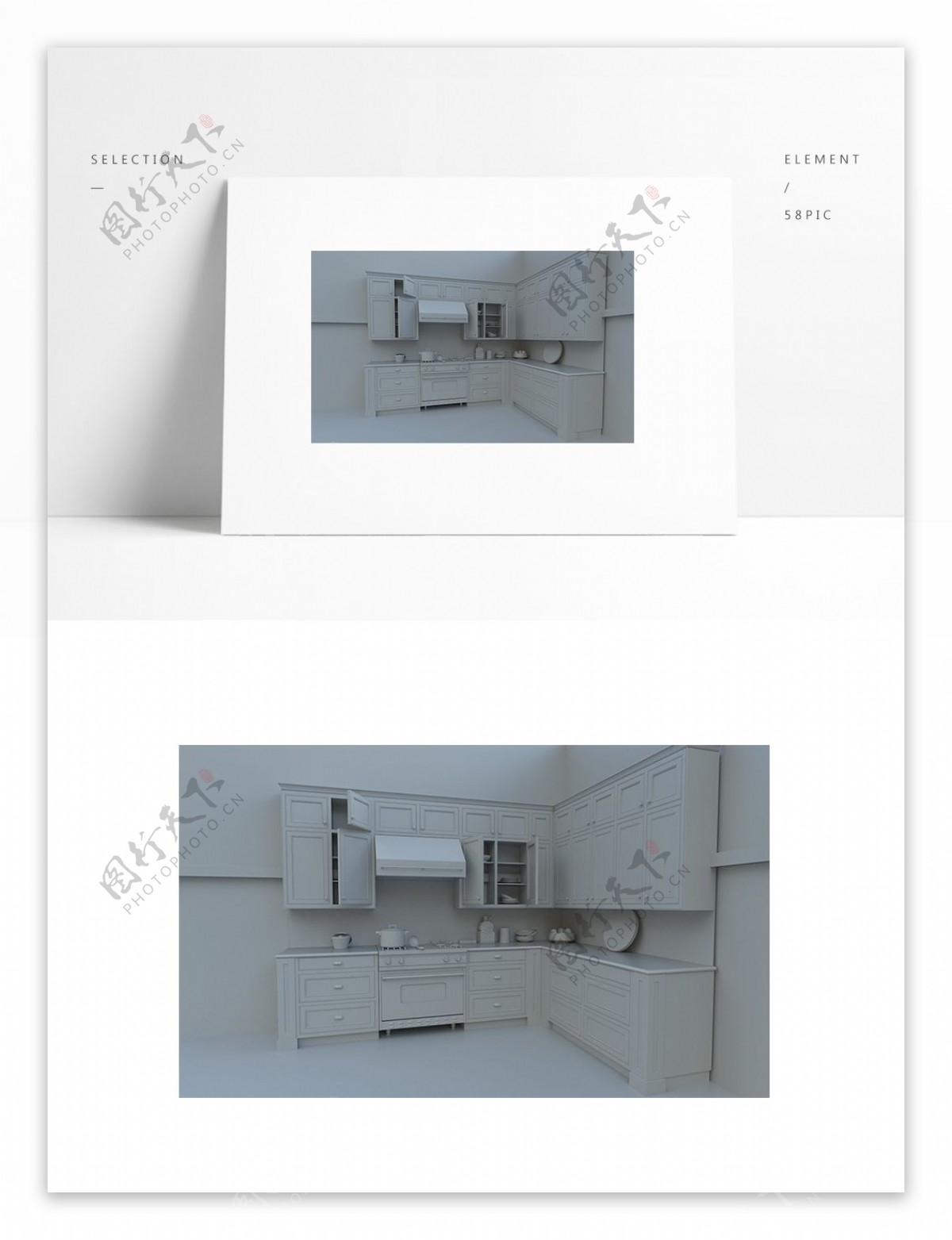 简约厨房橱柜场景模型
