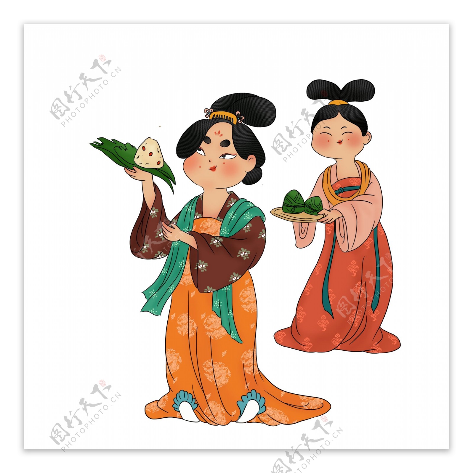 端午节拿着粽子的古代女人