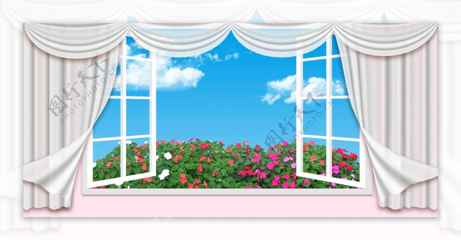 窗台窗户大气窗夜来香蓝天白云背景