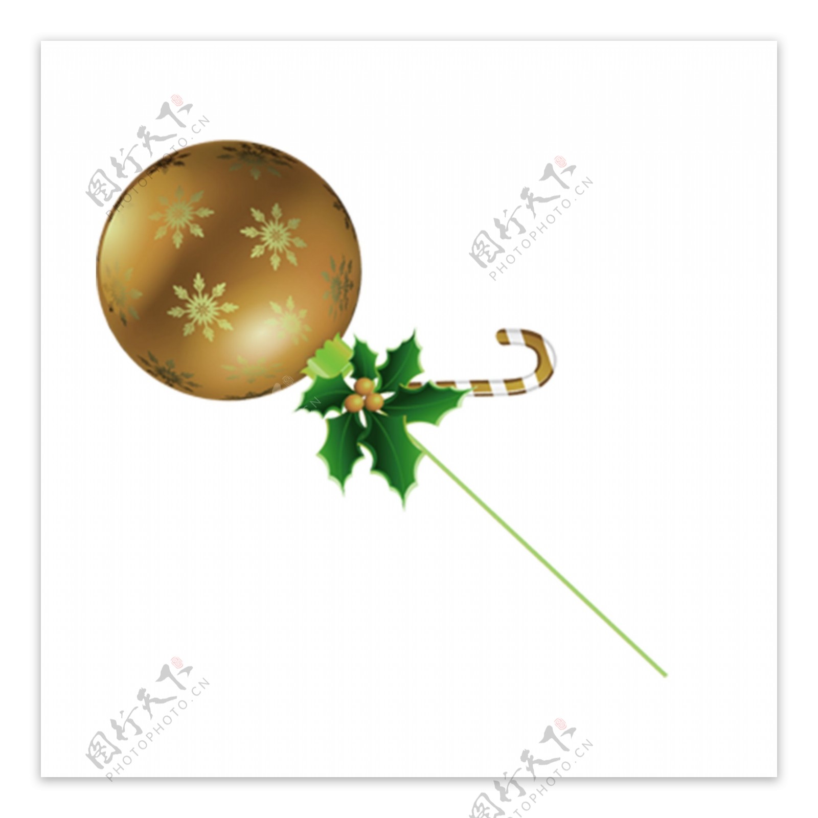 金色圣诞球与绿色植物