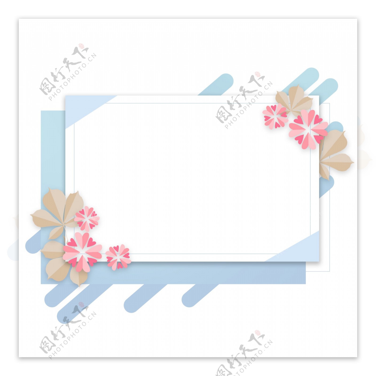 蓝色手绘折纸花卉植物卡通边框对话框