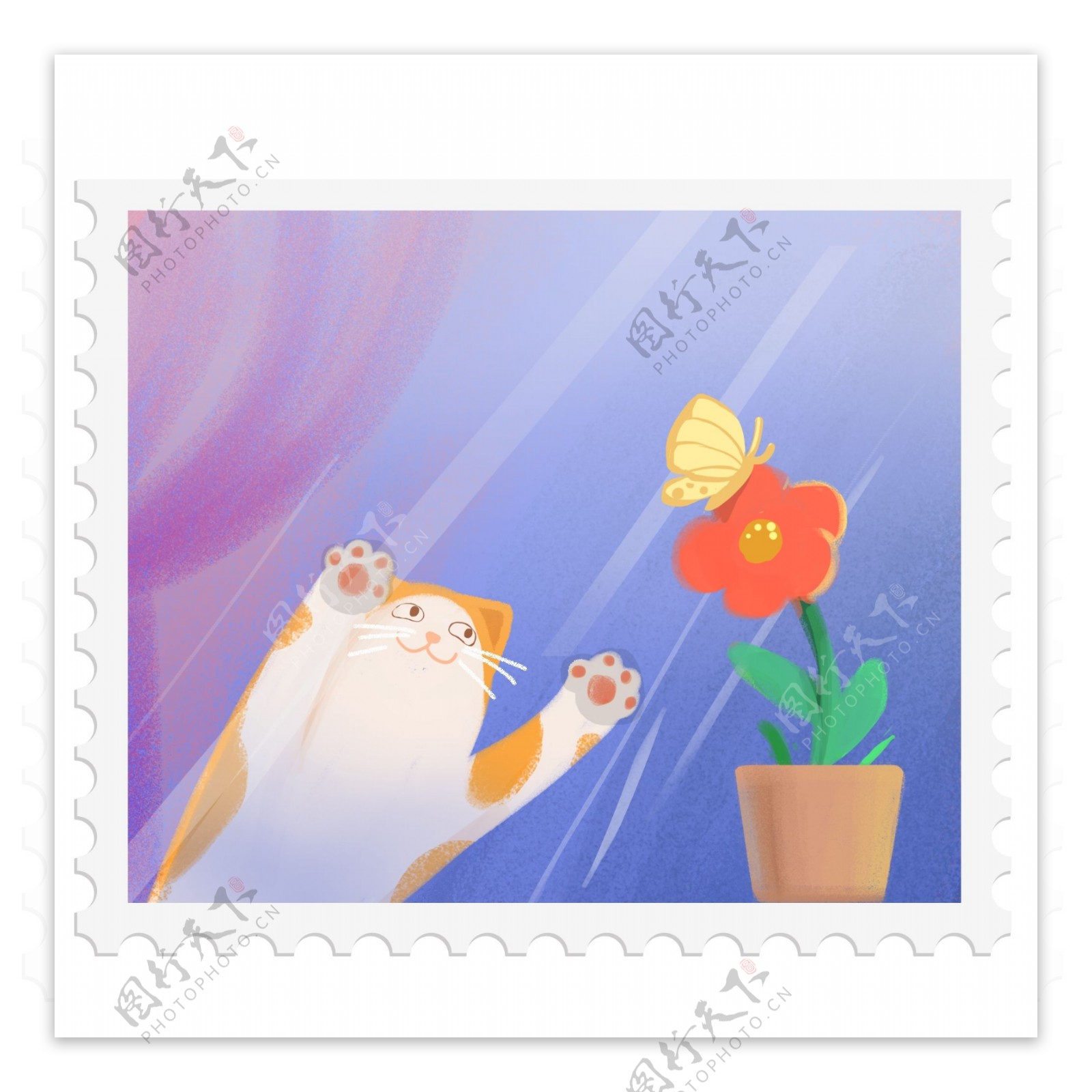 猫咪花朵邮票