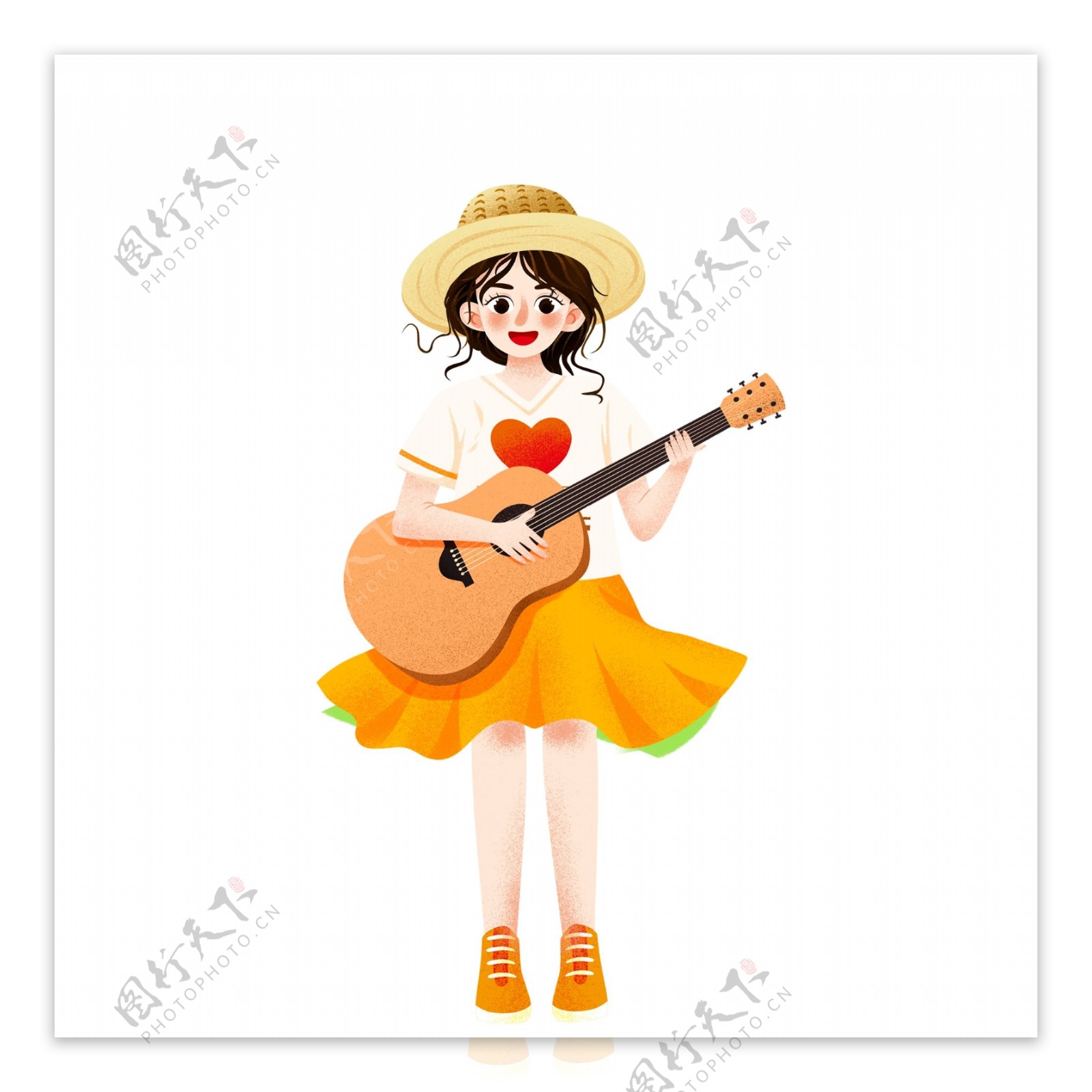弹吉他的卡通女孩图案元素