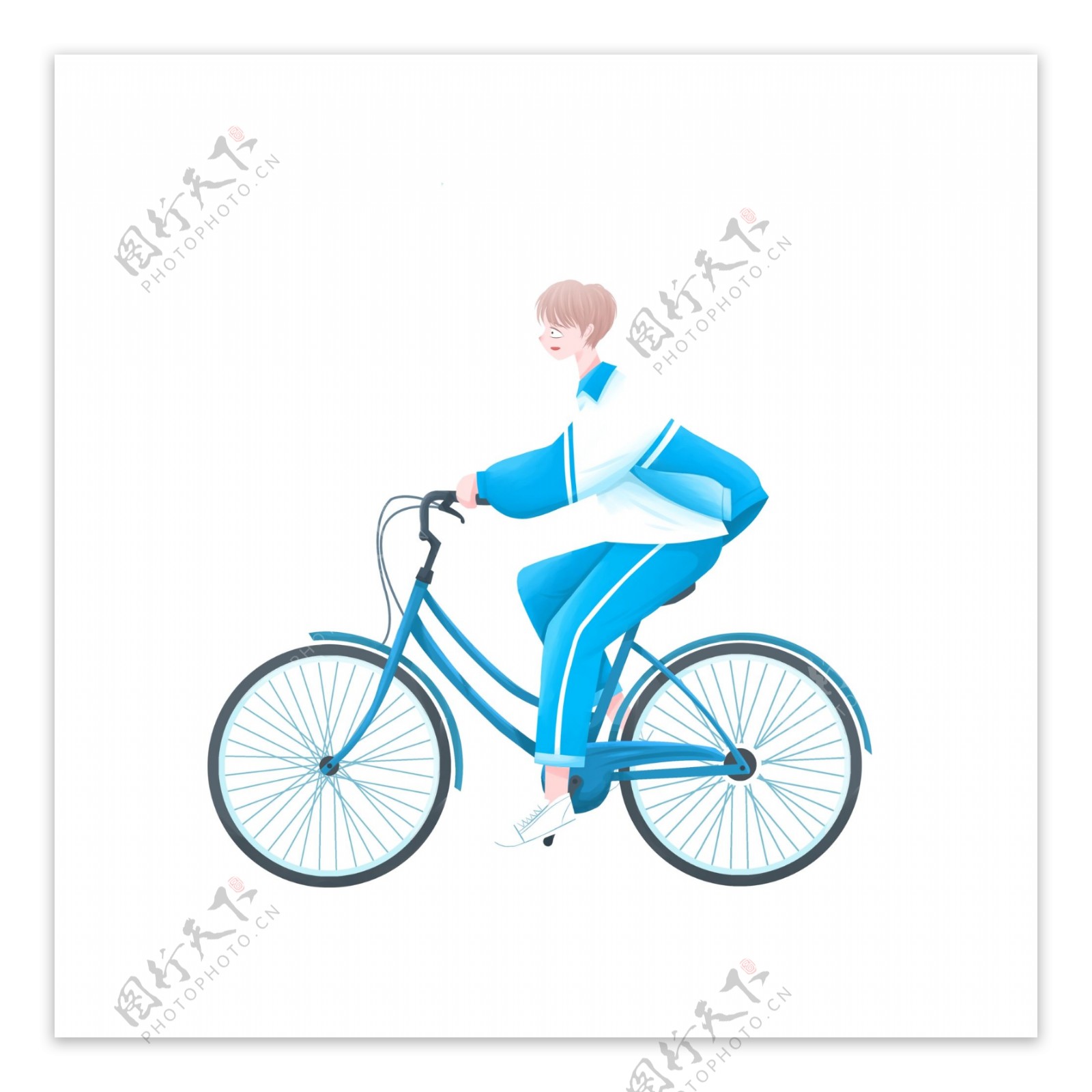 骑自行车的男孩图案元素