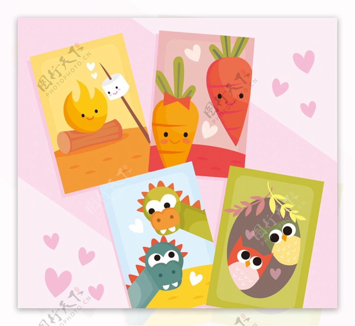 4款可爱卡通动植物情侣卡片