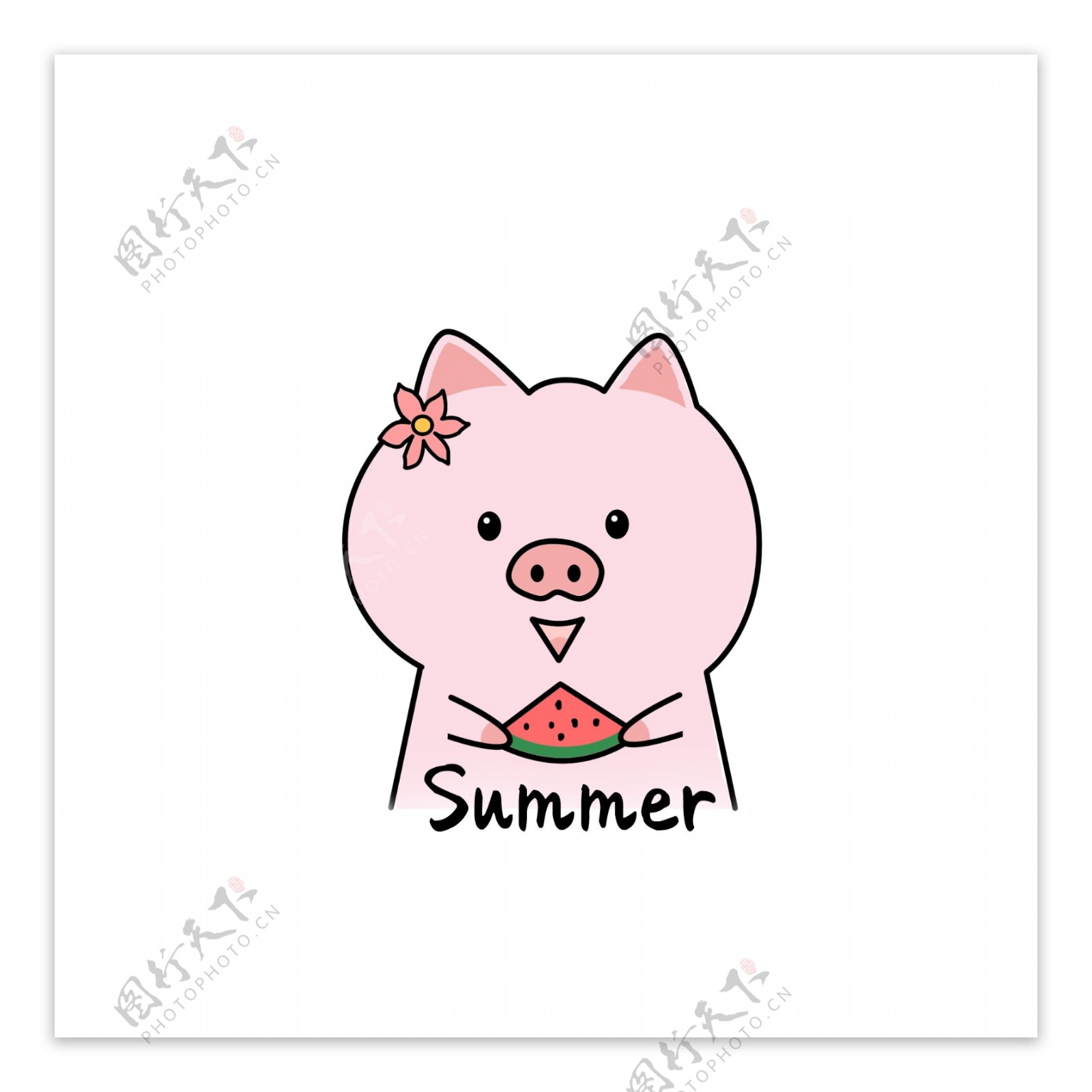 手绘卡通可爱吃西瓜的小猪