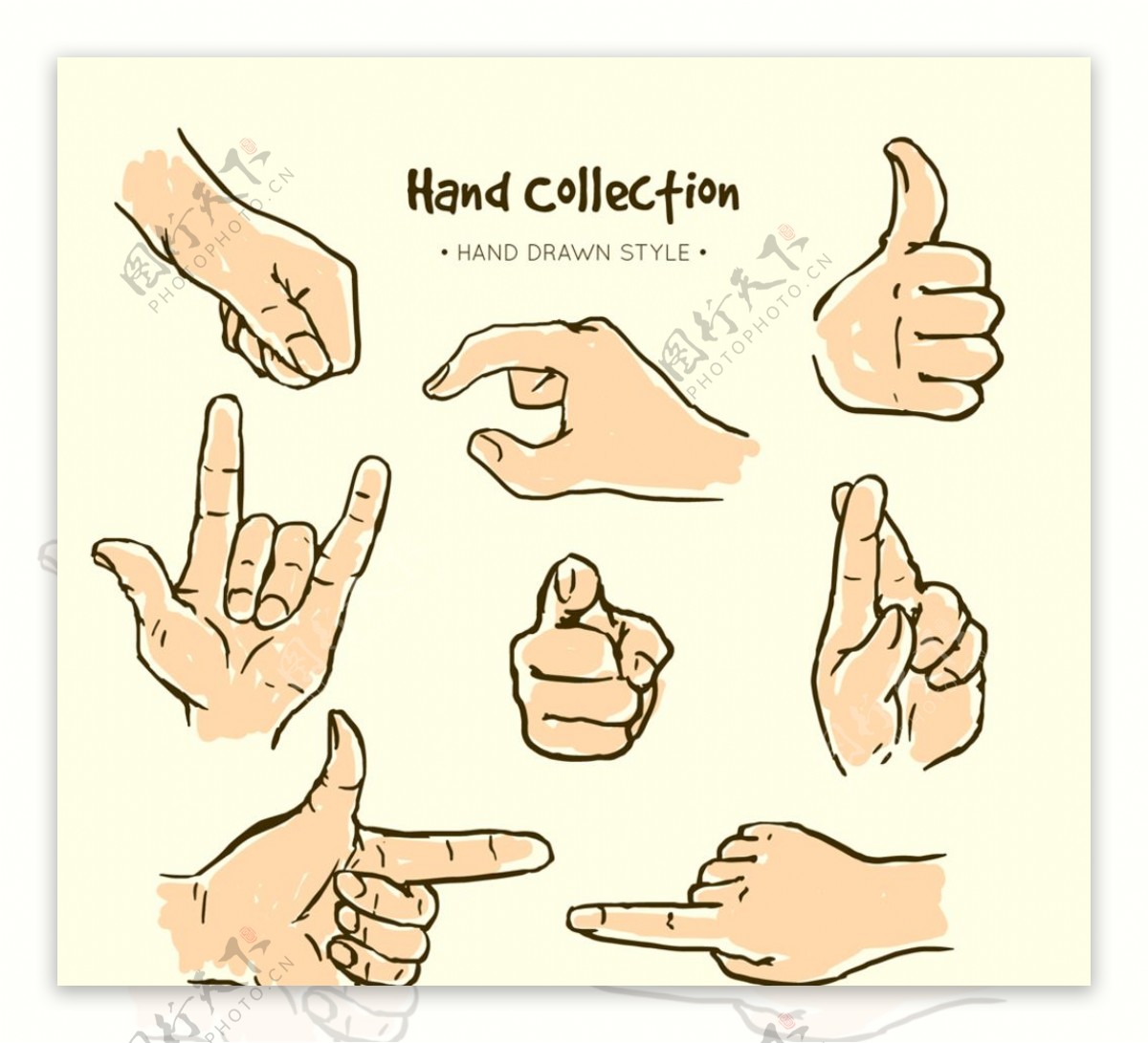 8款彩绘手势设计矢量素材