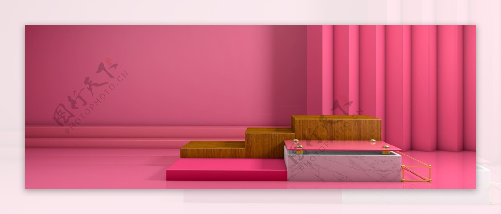 粉色情人节立体展台展板背景