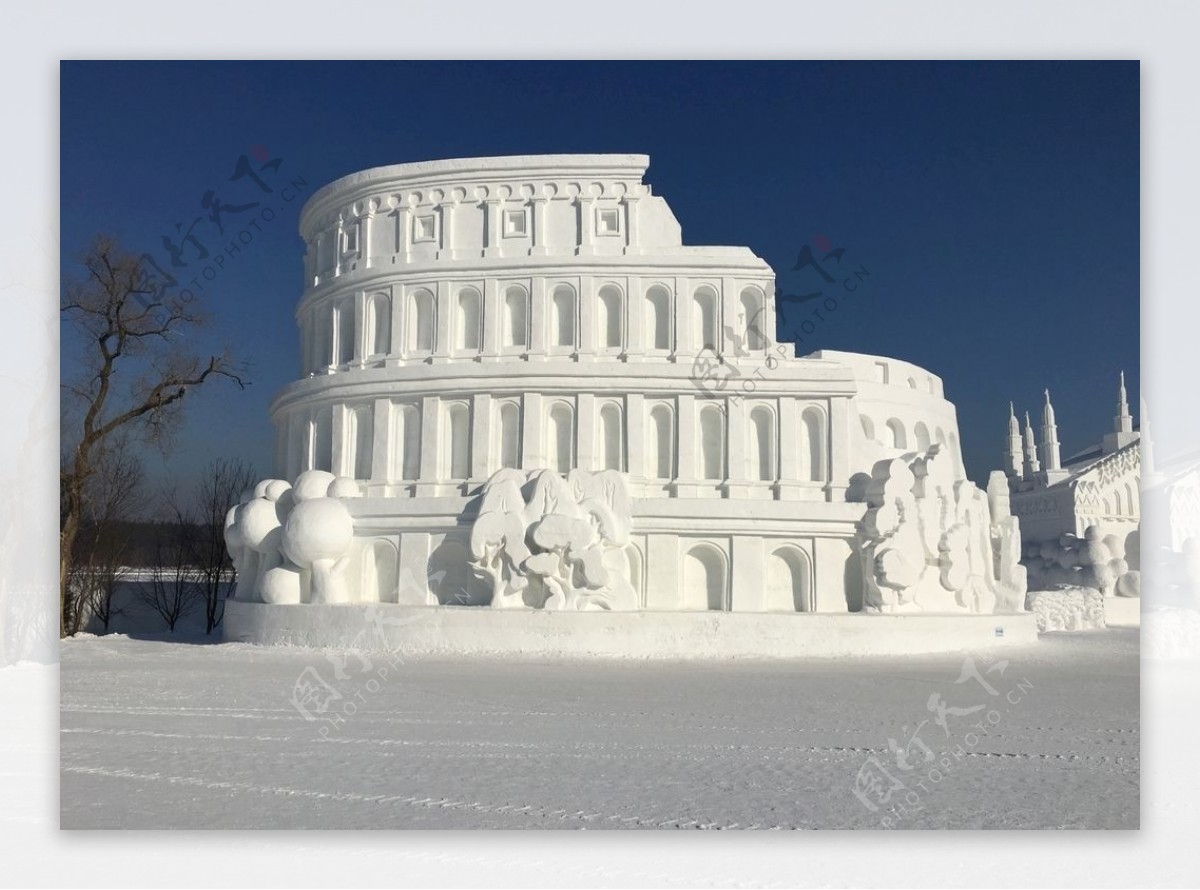 雪雕艺术节作品罗马古建筑