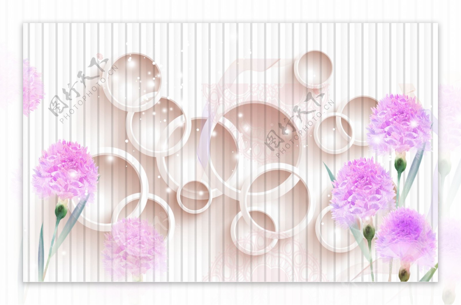 圆圈花团康乃馨背景墙