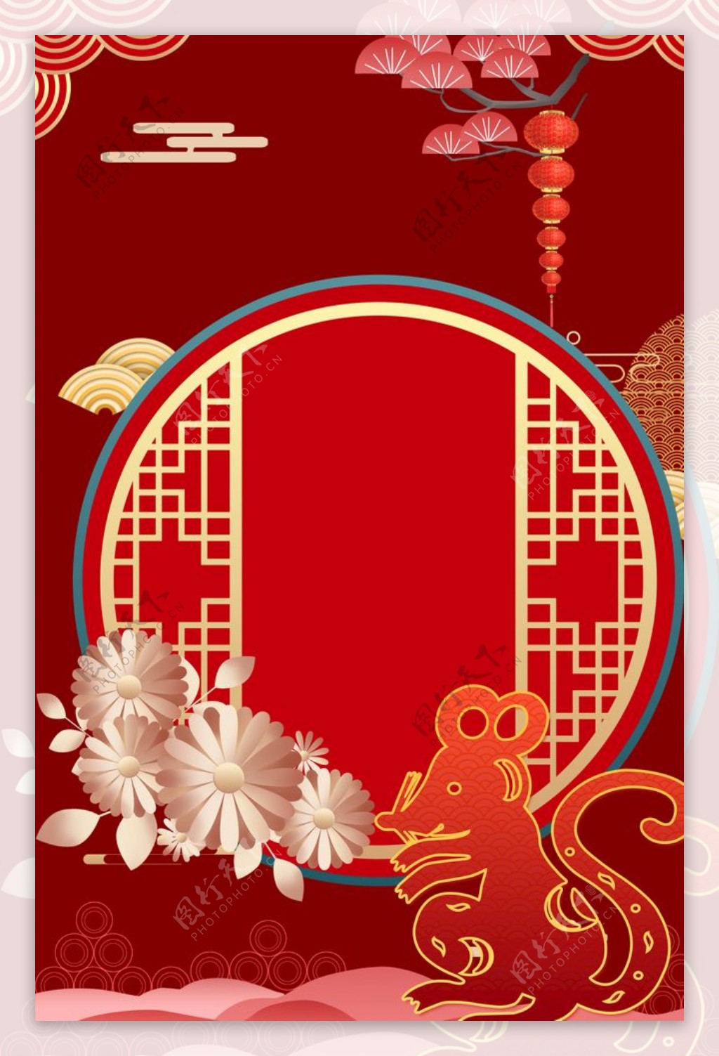 春节鼠年红色广告海报背景素材