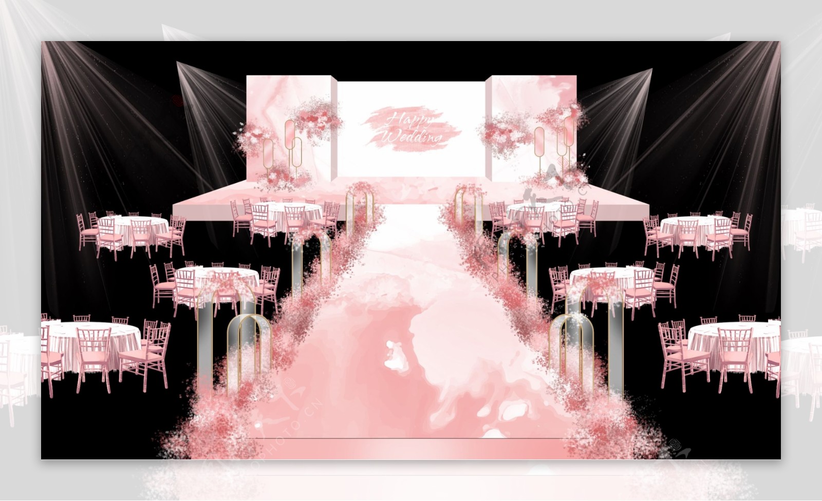 粉色婚礼舞台效果图