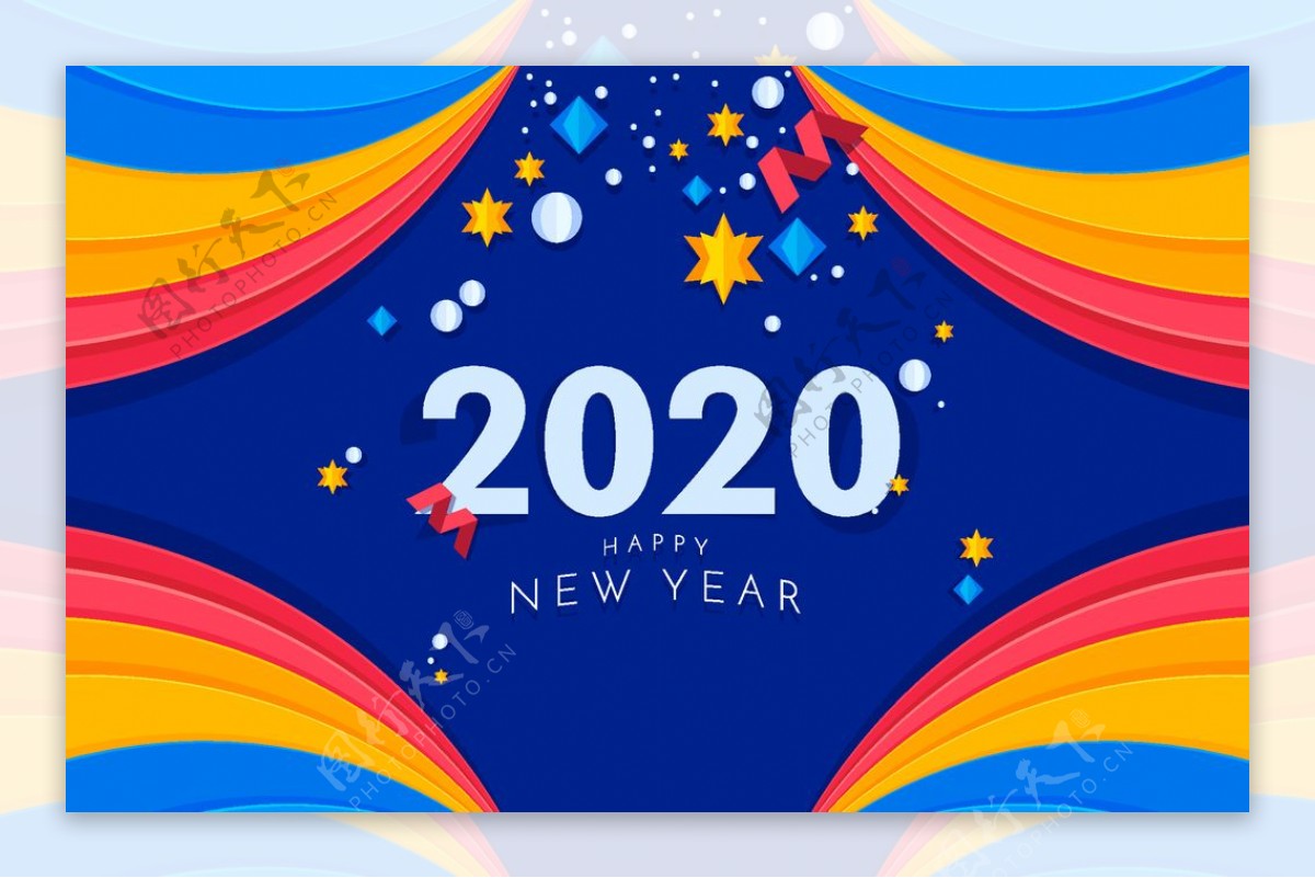 2020年扁平化新年快乐艺术字