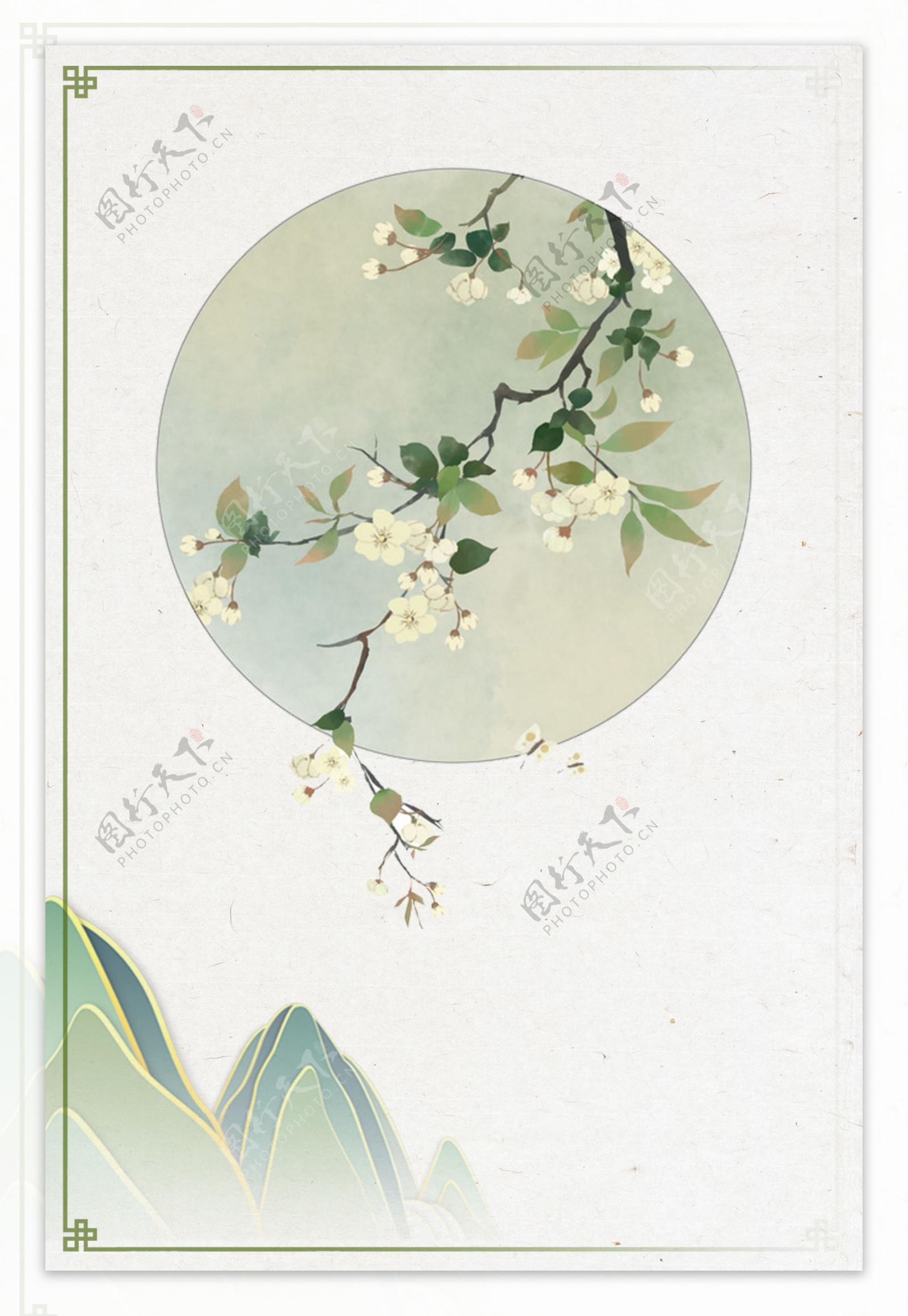 中国手绘花卉国画背景