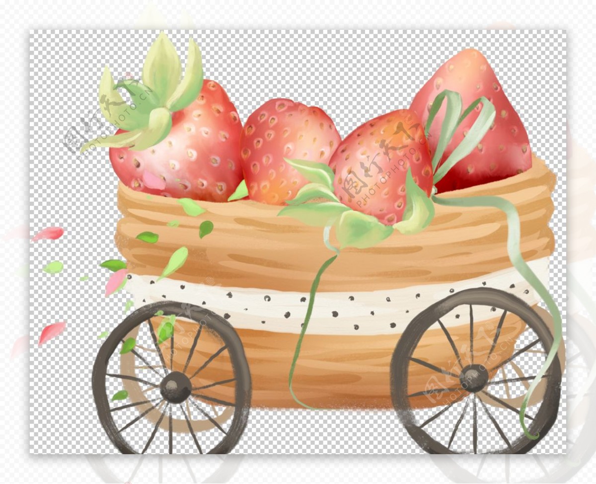 手绘草莓花车