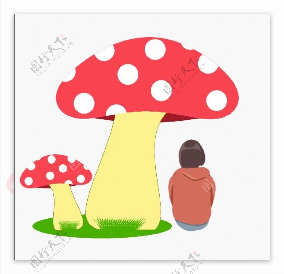 蘑菇下的小女孩